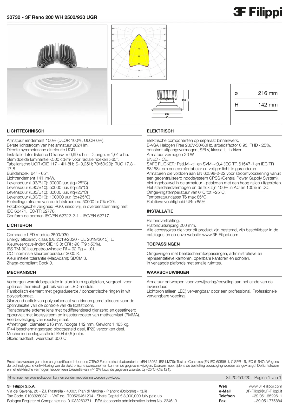 30730 - 3F Reno 200 WH 2500-930 UGR - Datasheet - nl