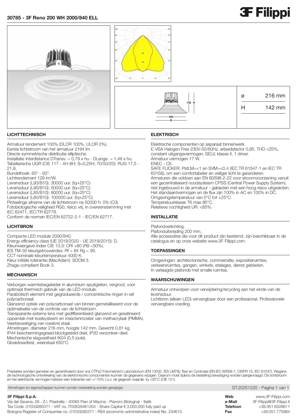 30785 - 3F Reno 200 WH 2000-840 ELL - Datasheet - nl
