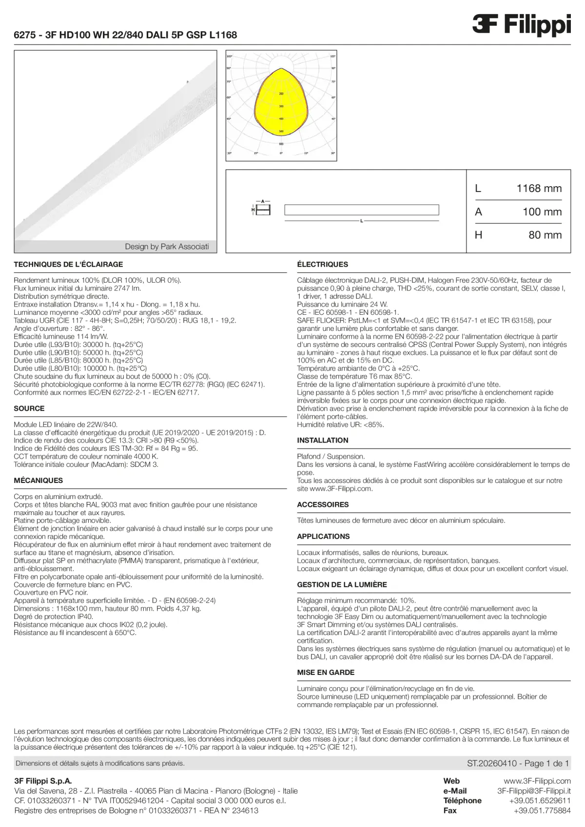 6275 - 3F HD100 WH 22-840 DALI 5P GSP L1168 - Datasheet - fr