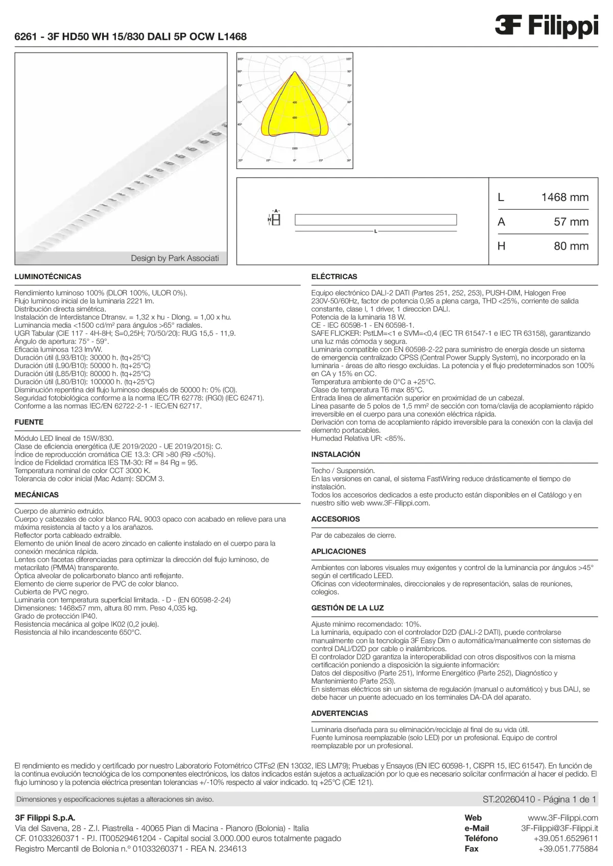 6261 - 3F HD50 WH 15-830 DALI 5P OCW L1468 - Datasheet - es