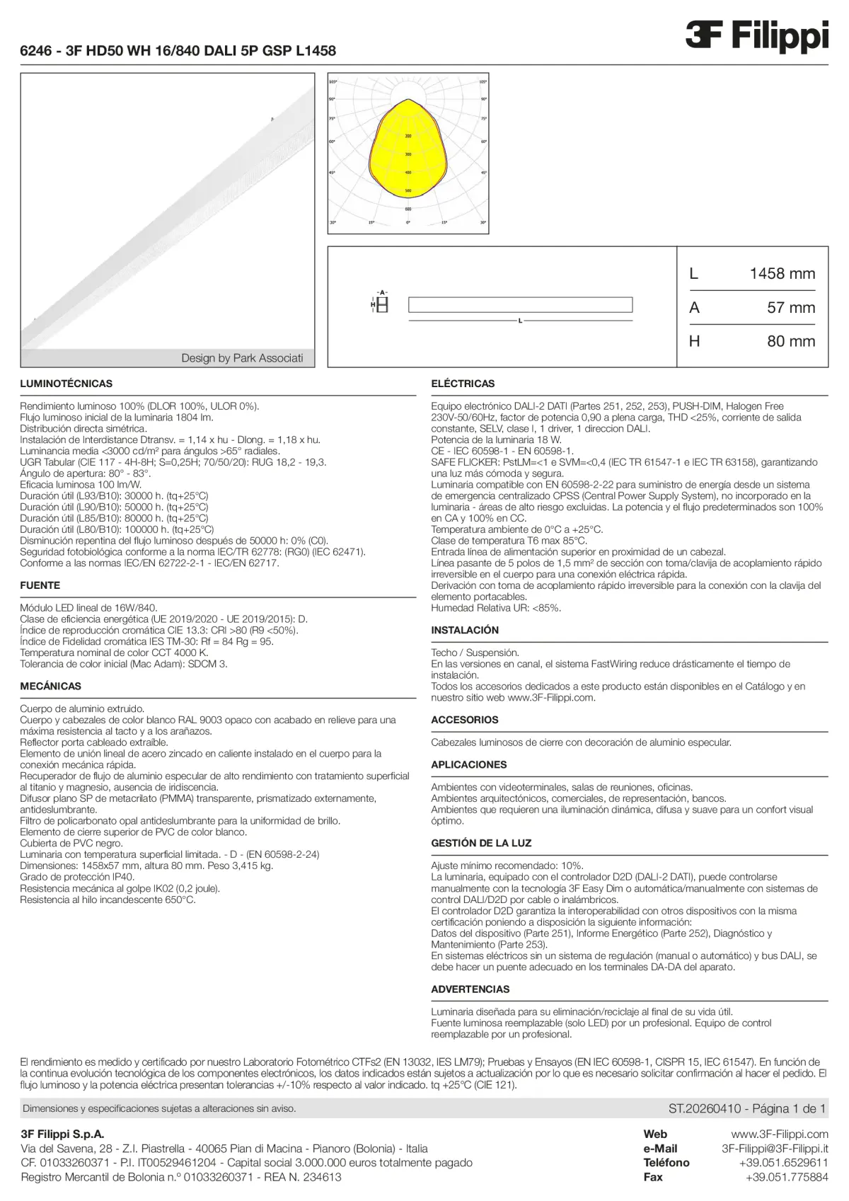 6246 - 3F HD50 WH 16-840 DALI 5P GSP L1458 - Datasheet - es