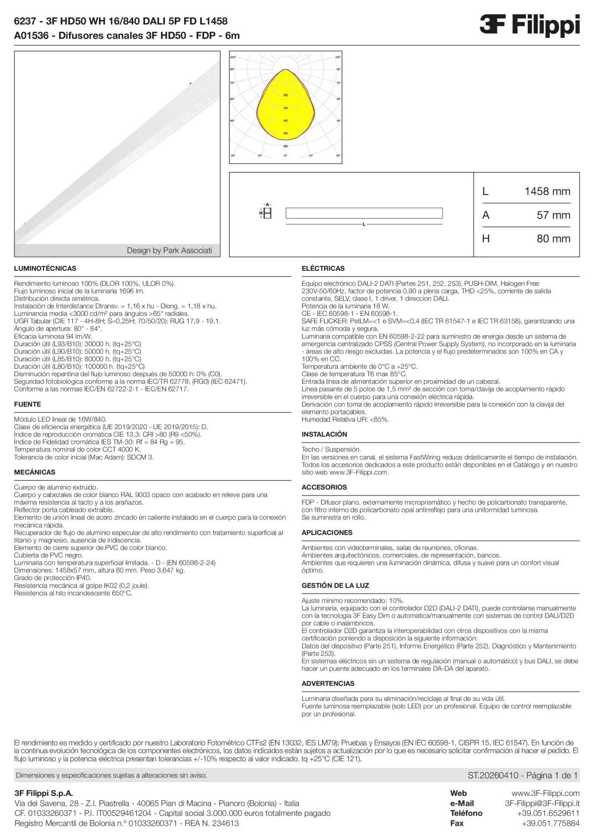 6237+A01536 - 3F HD50 WH 16-840 DALI 5P FD L1458 + FDP - Datasheet - es