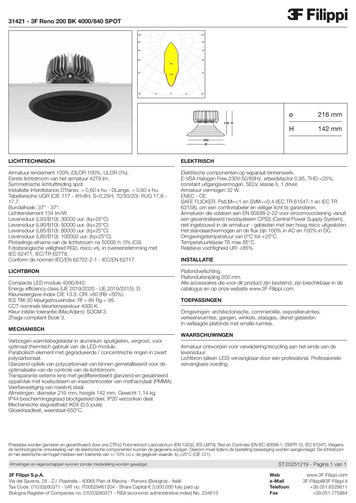 31421 - 3F Reno 200 BK 4000-840 SPOT - Datasheet - nl