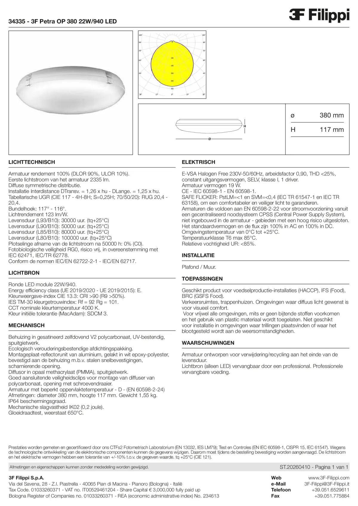 34335 - 3F Petra OP 380 22W-940 LED - Datasheet - nl
