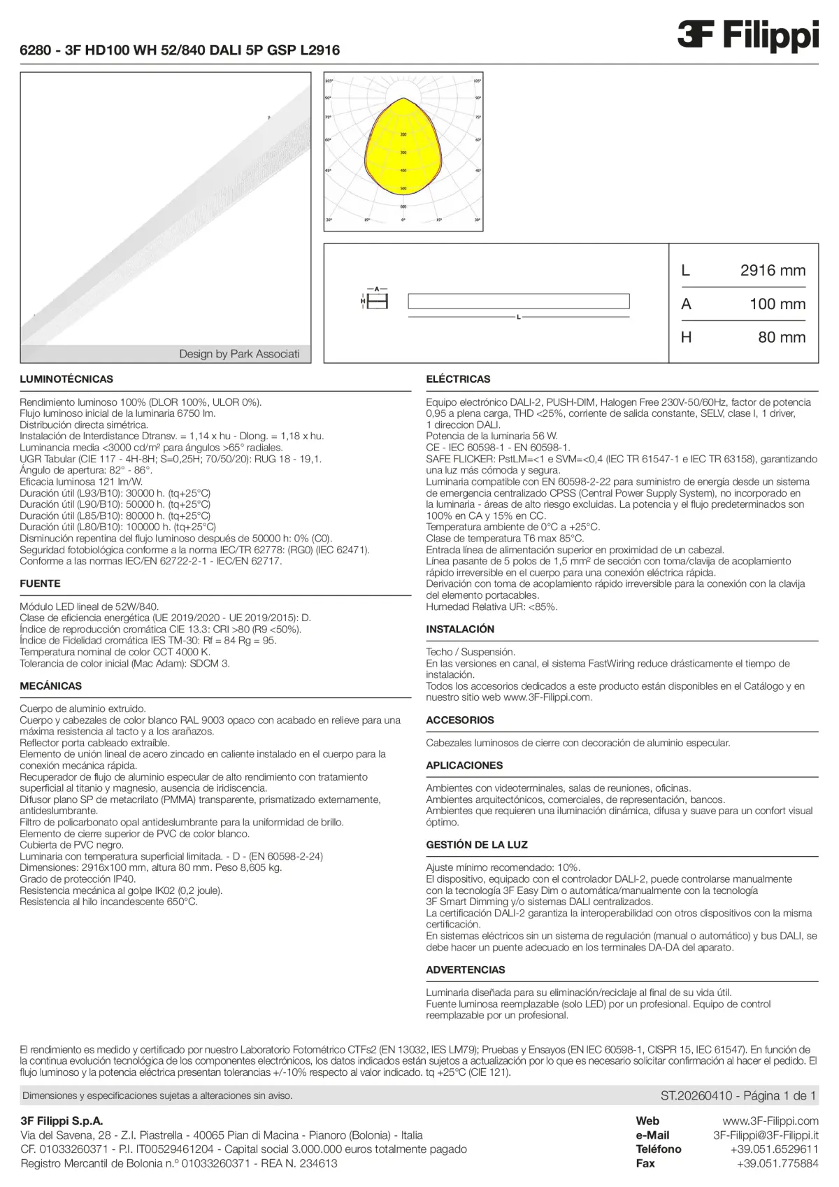 6280 - 3F HD100 WH 52-840 DALI 5P GSP L2916 - Datasheet - es