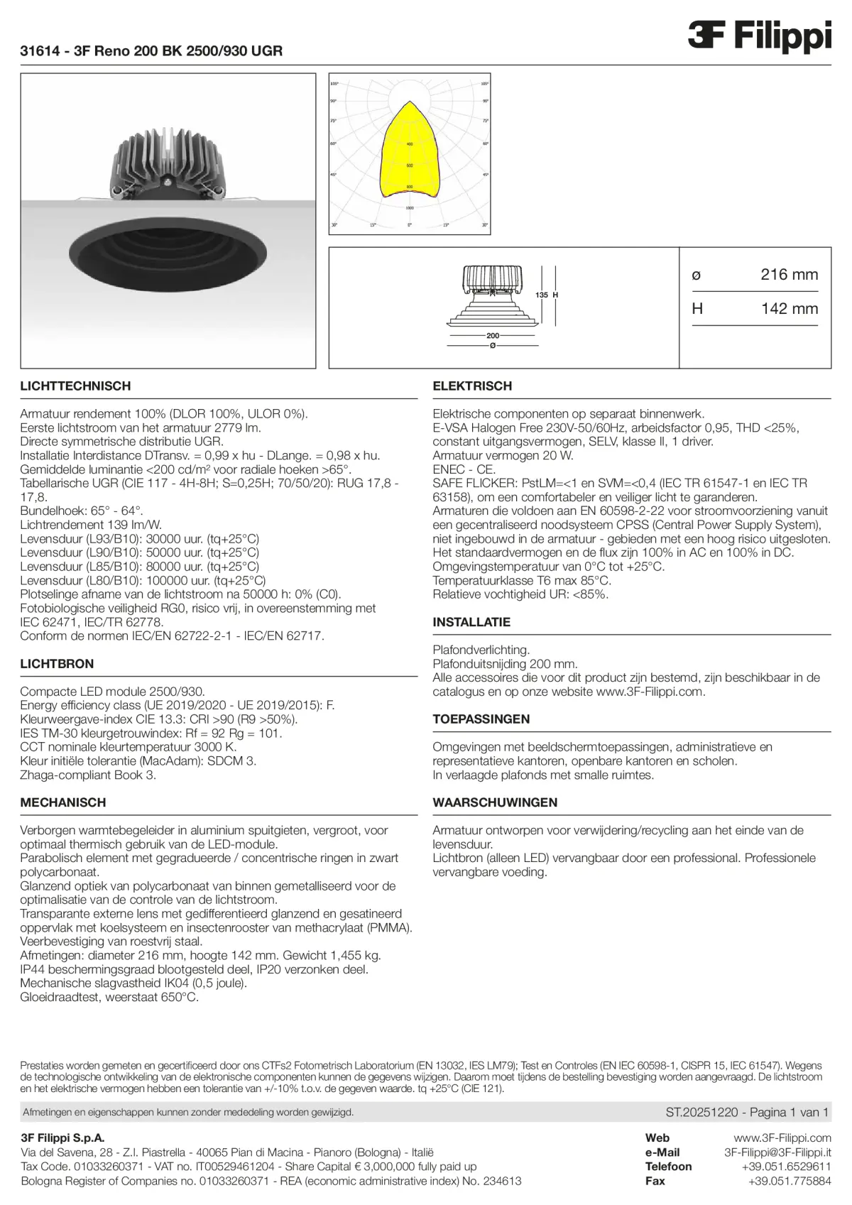 31614 - 3F Reno 200 BK 2500-930 UGR - Datasheet - nl