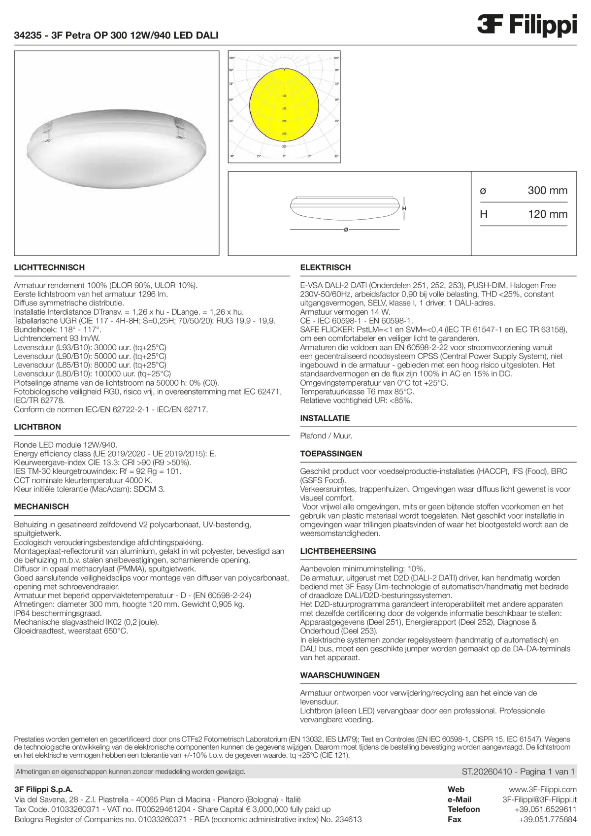 34235 - 3F Petra OP 300 12W-940 LED DALI - Datasheet - nl