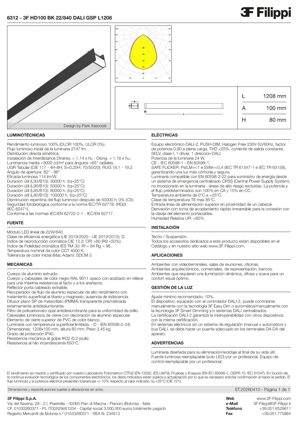 6312 - 3F HD100 BK 22-840 DALI GSP L1208 - Datasheet - es