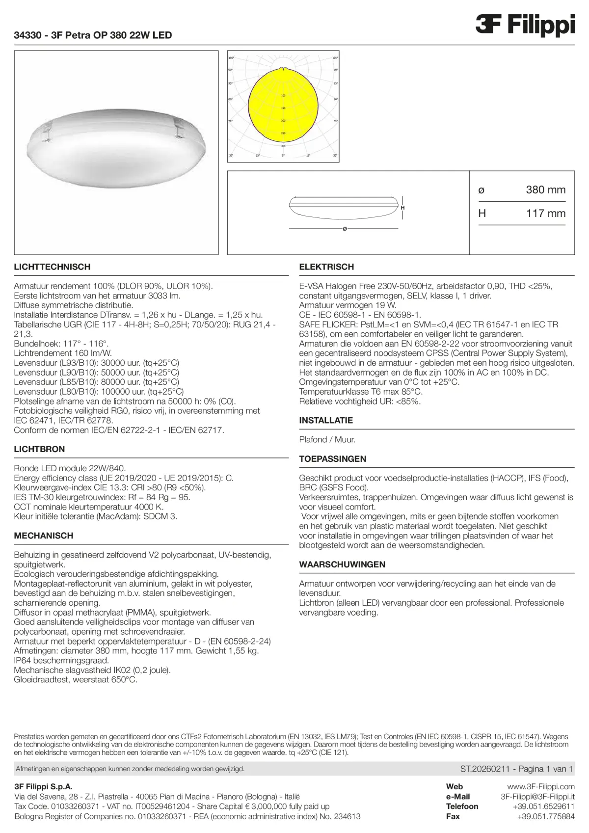 34330 - 3F Petra OP 380 22W LED - Datasheet - nl