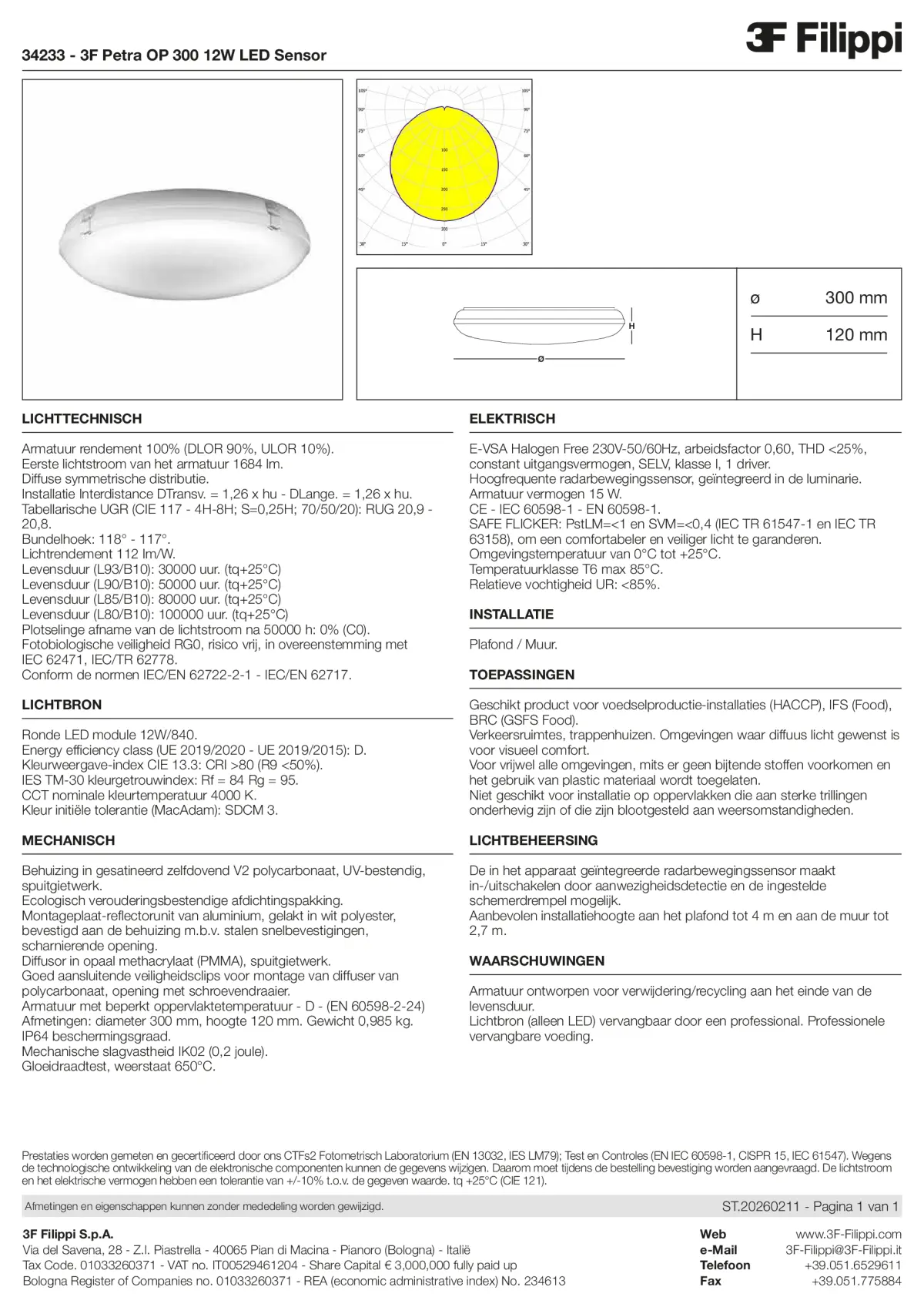 34233 - 3F Petra OP 300 12W LED Sensor - Datasheet - nl