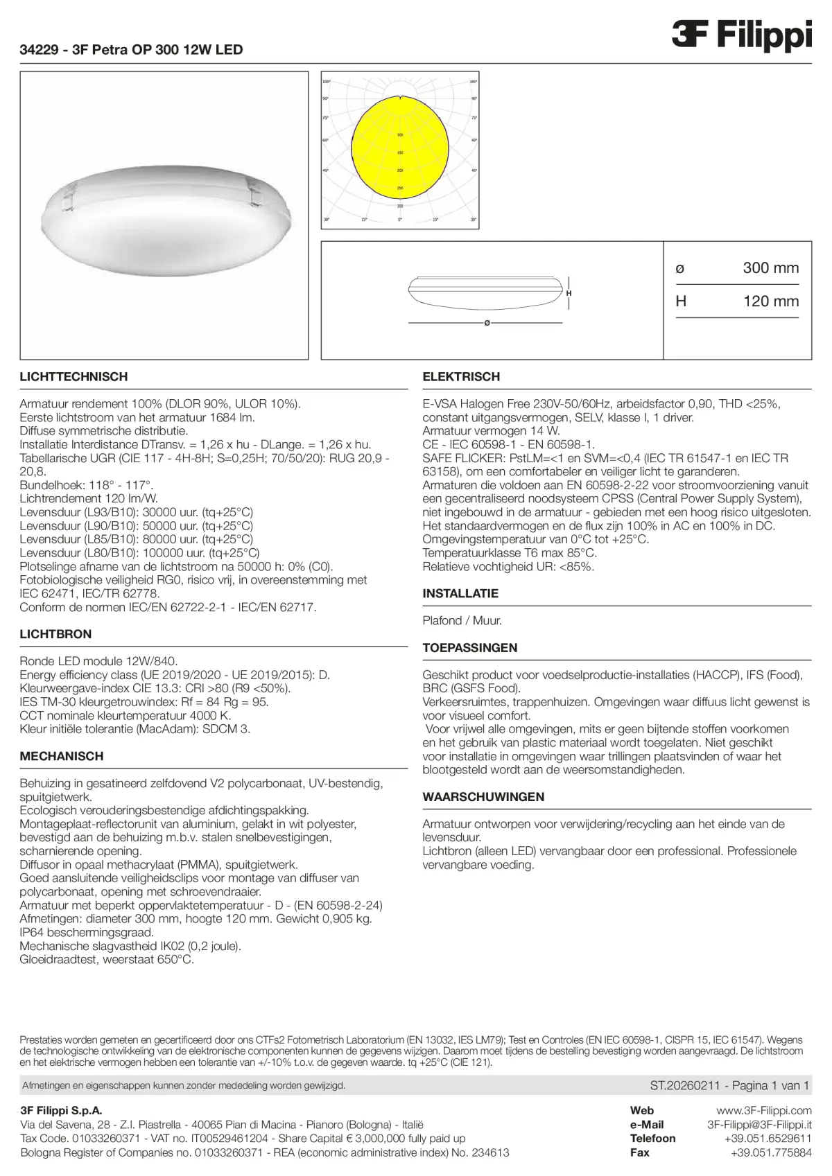34229 - 3F Petra OP 300 12W LED - Datasheet - nl