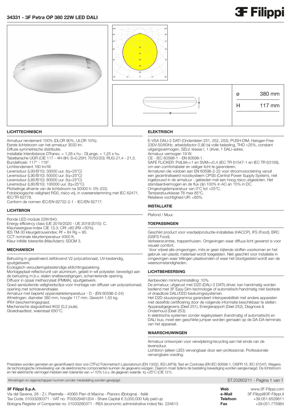 34331 - 3F Petra OP 380 22W LED DALI - Datasheet - nl