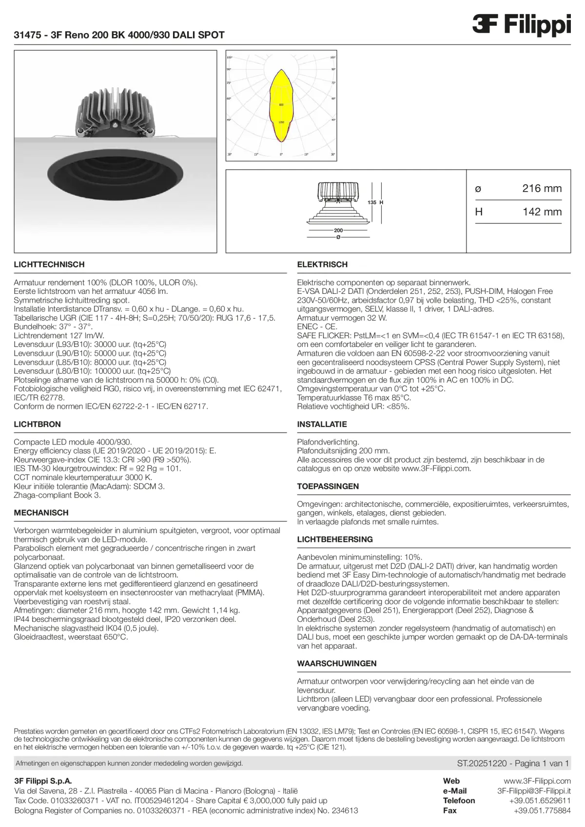 31475 - 3F Reno 200 BK 4000-930 DALI SPOT - Datasheet - nl