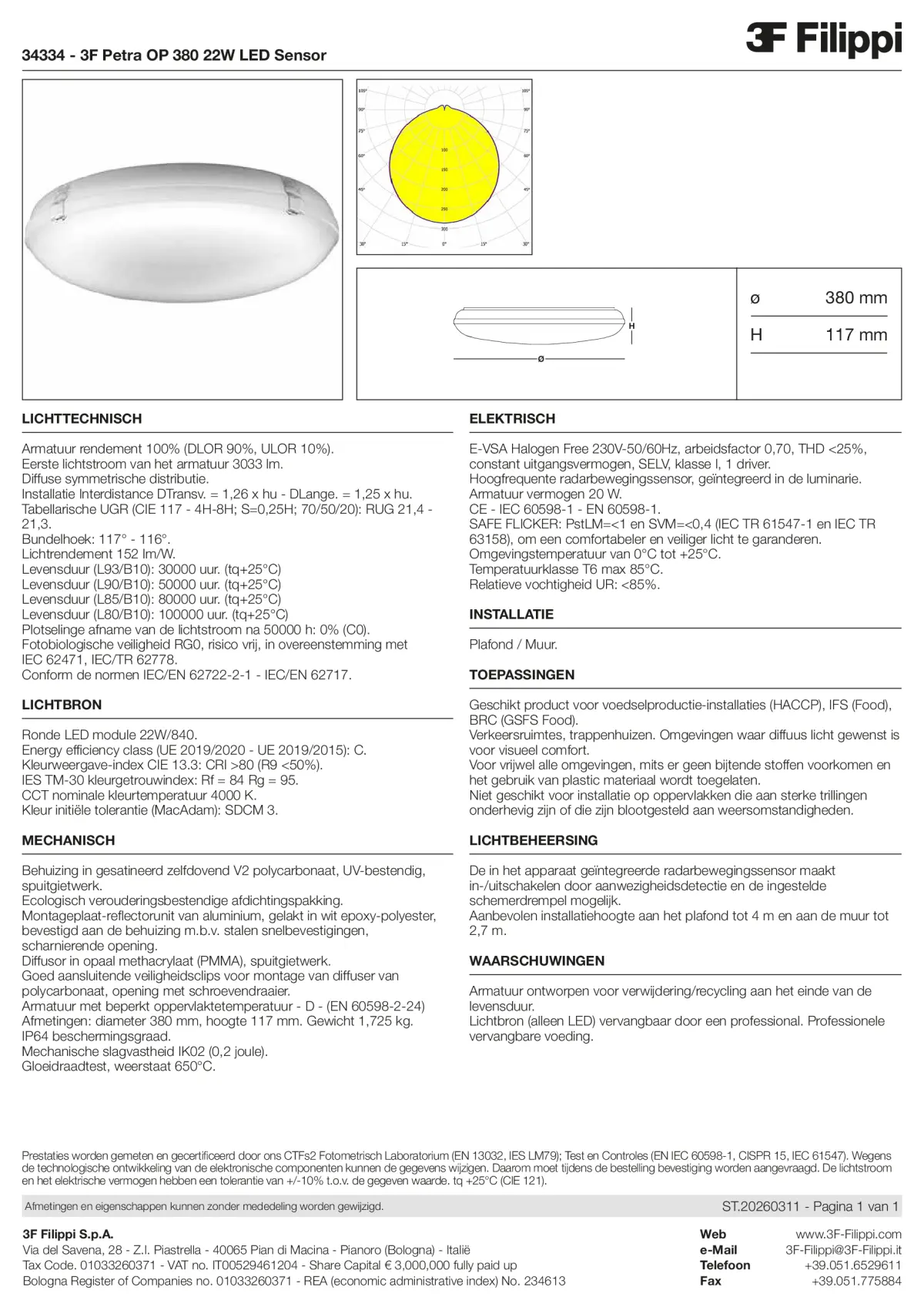 34334 - 3F Petra OP 380 22W LED Sensor - Datasheet - nl