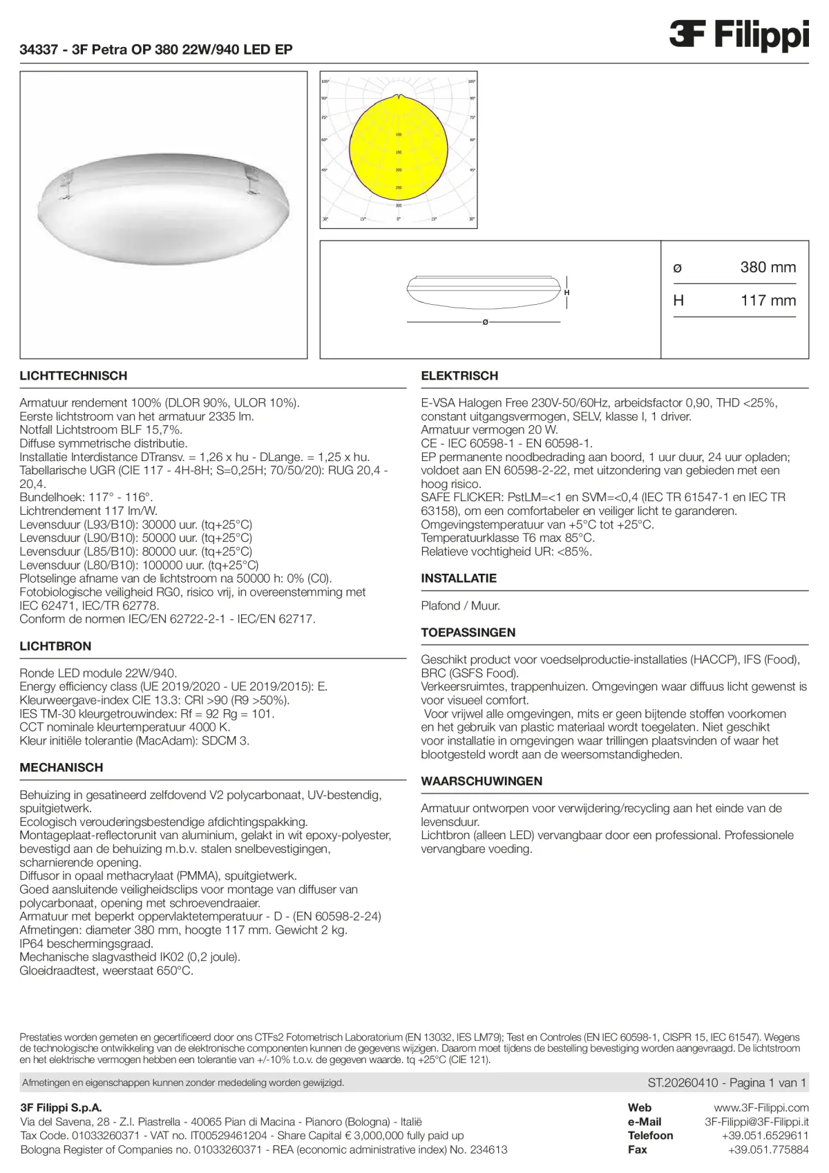 34337 - 3F Petra OP 380 22W-940 LED EP - Datasheet - nl