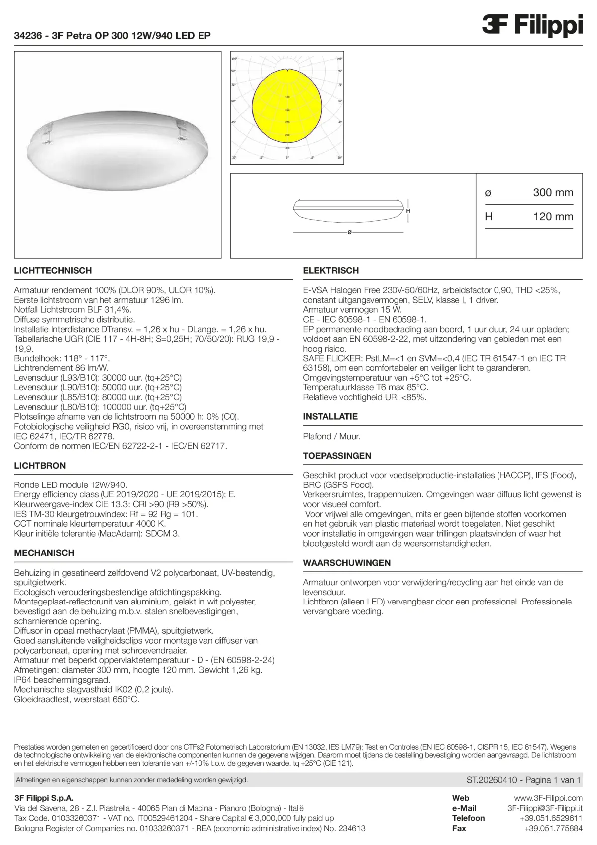 34236 - 3F Petra OP 300 12W-940 LED EP - Datasheet - nl