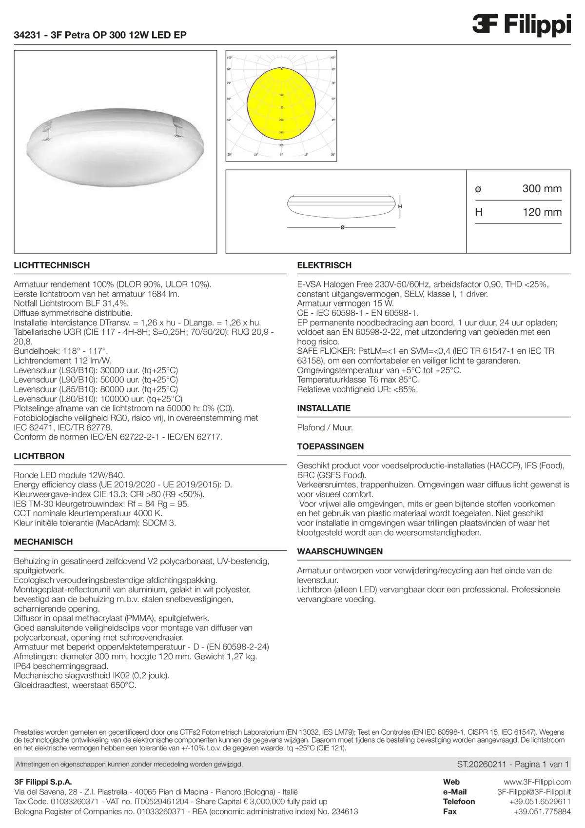 34231 - 3F Petra OP 300 12W LED EP - Datasheet - nl