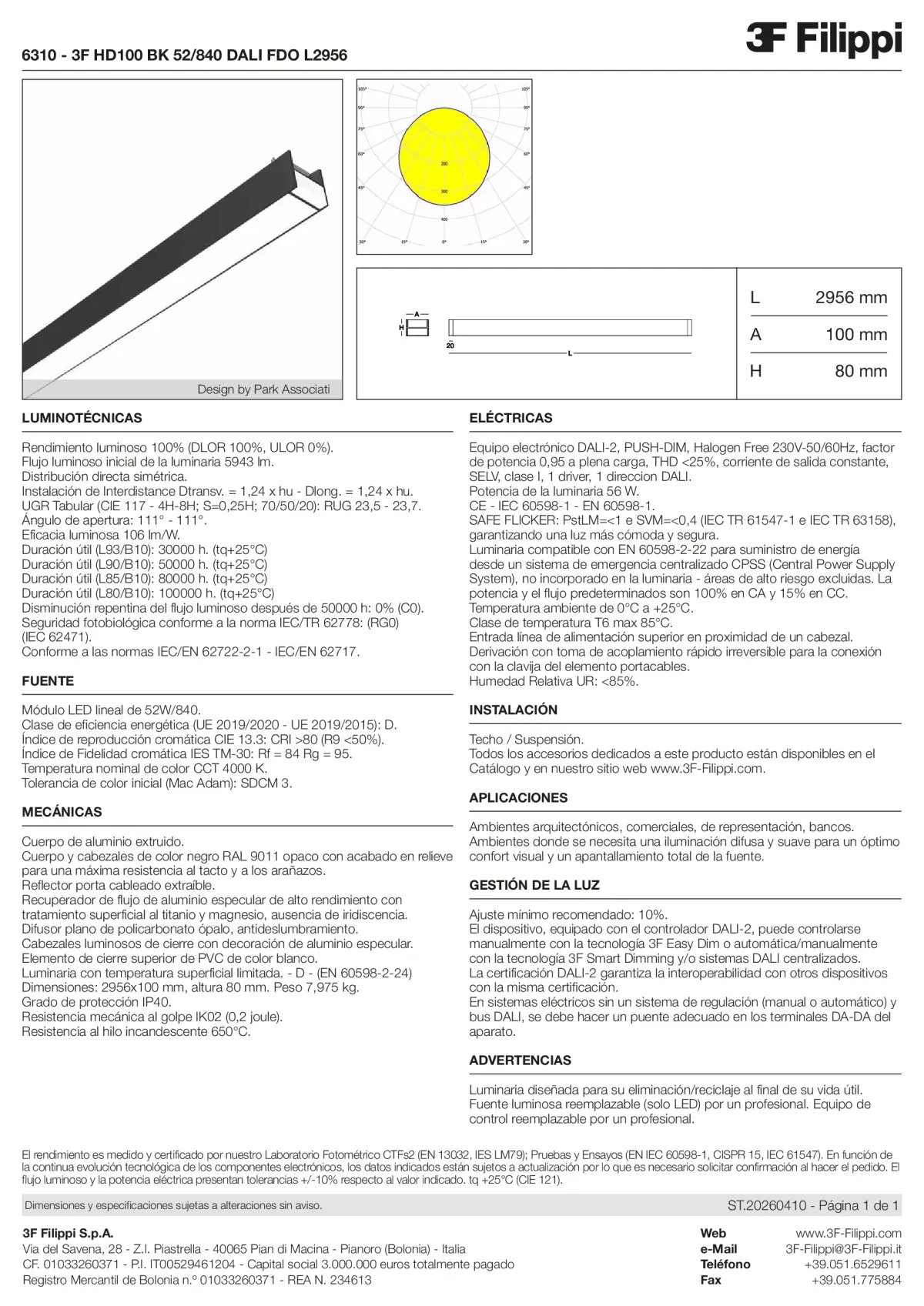 6310 - 3F HD100 BK 52-840 DALI FDO L2956 - Datasheet - es