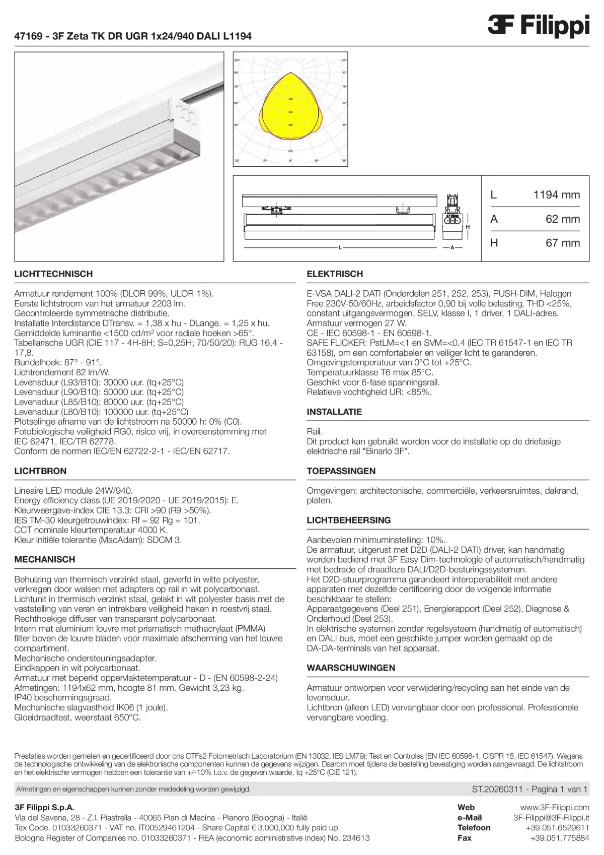 47169 - 3F Zeta TK DR UGR 1x24-940 DALI L1194 - Datasheet - nl