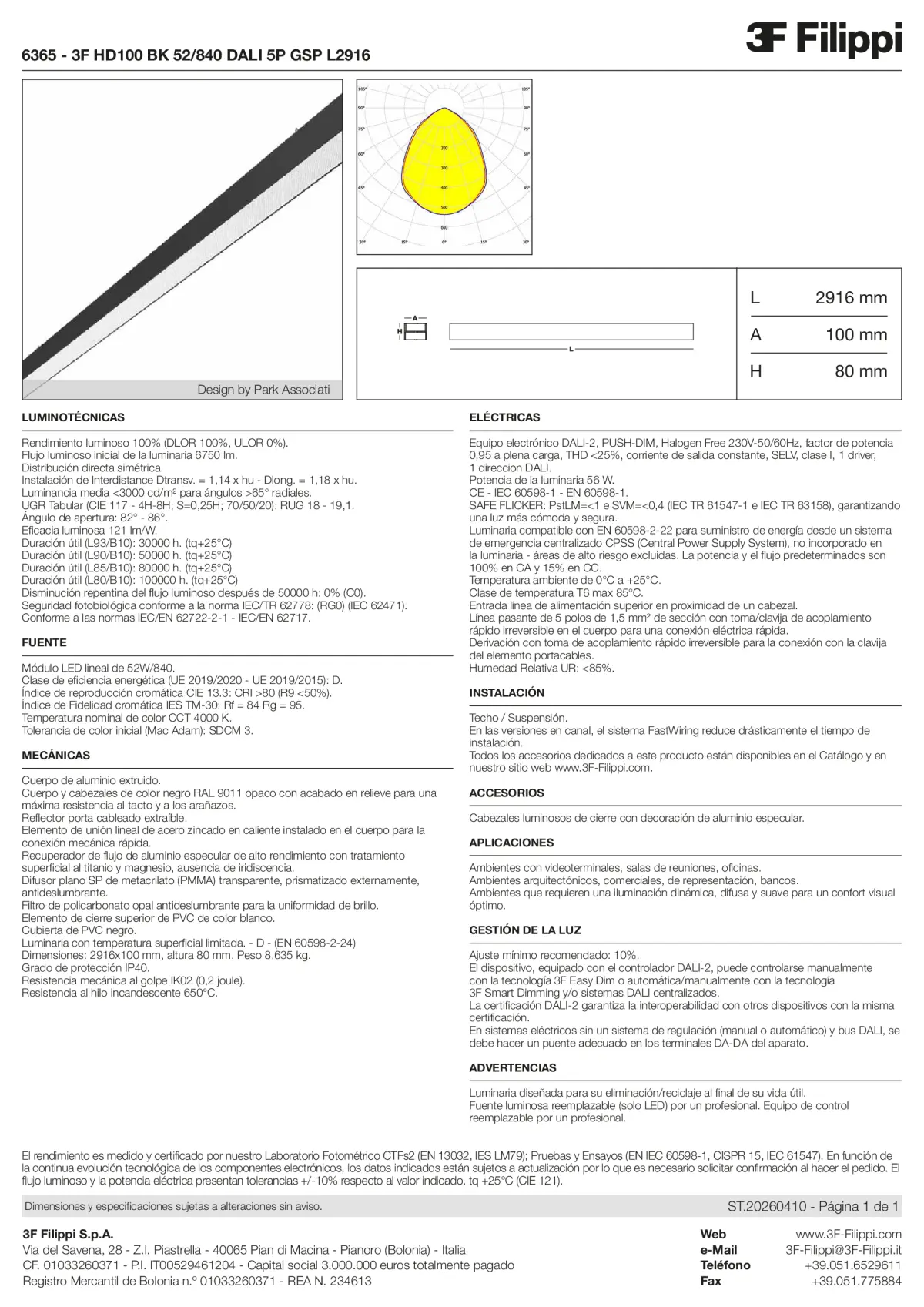 6365 - 3F HD100 BK 52-840 DALI 5P GSP L2916 - Datasheet - es