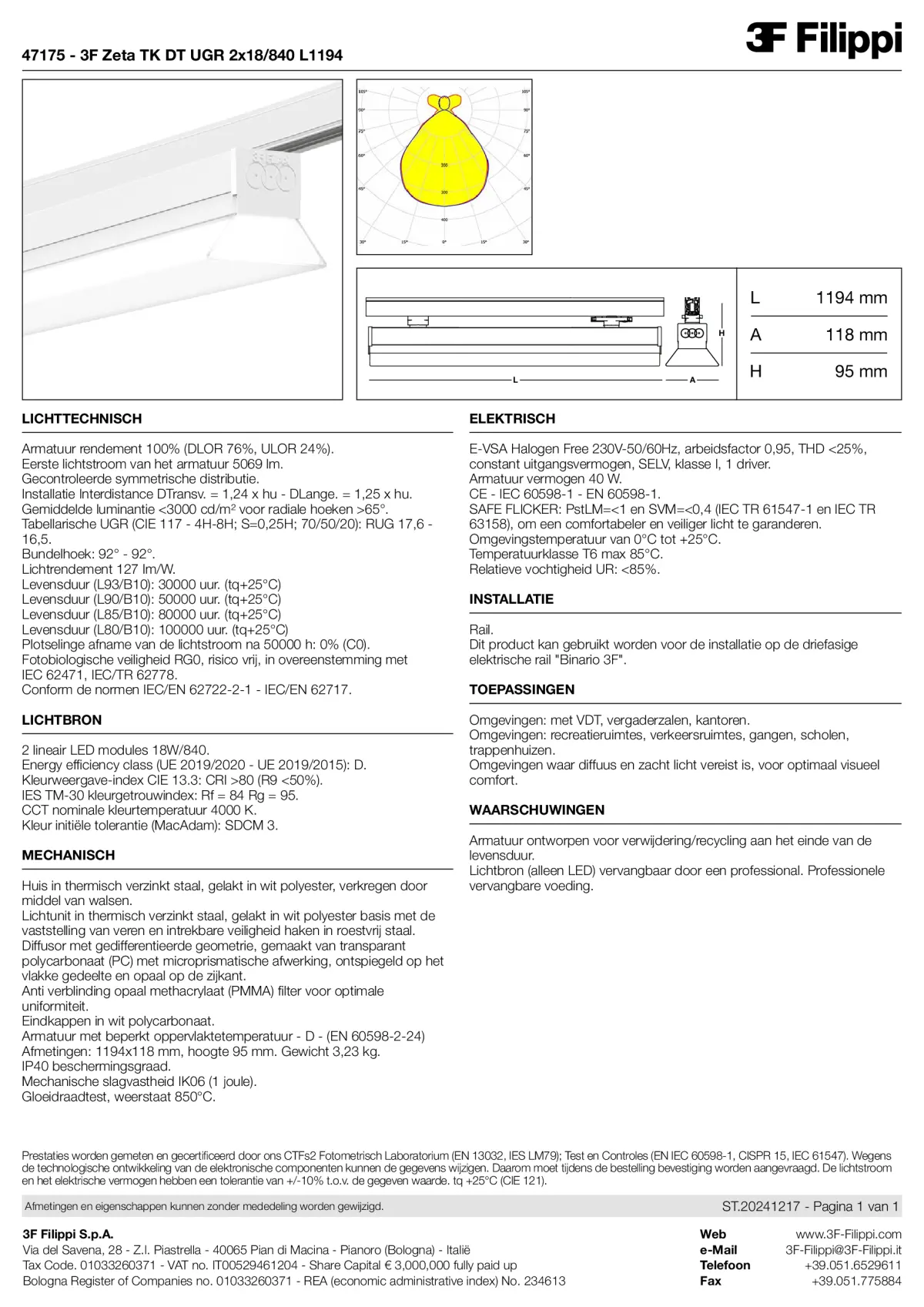 47175 - 3F Zeta TK DT UGR 2x18-840 L1194 - Datasheet - nl