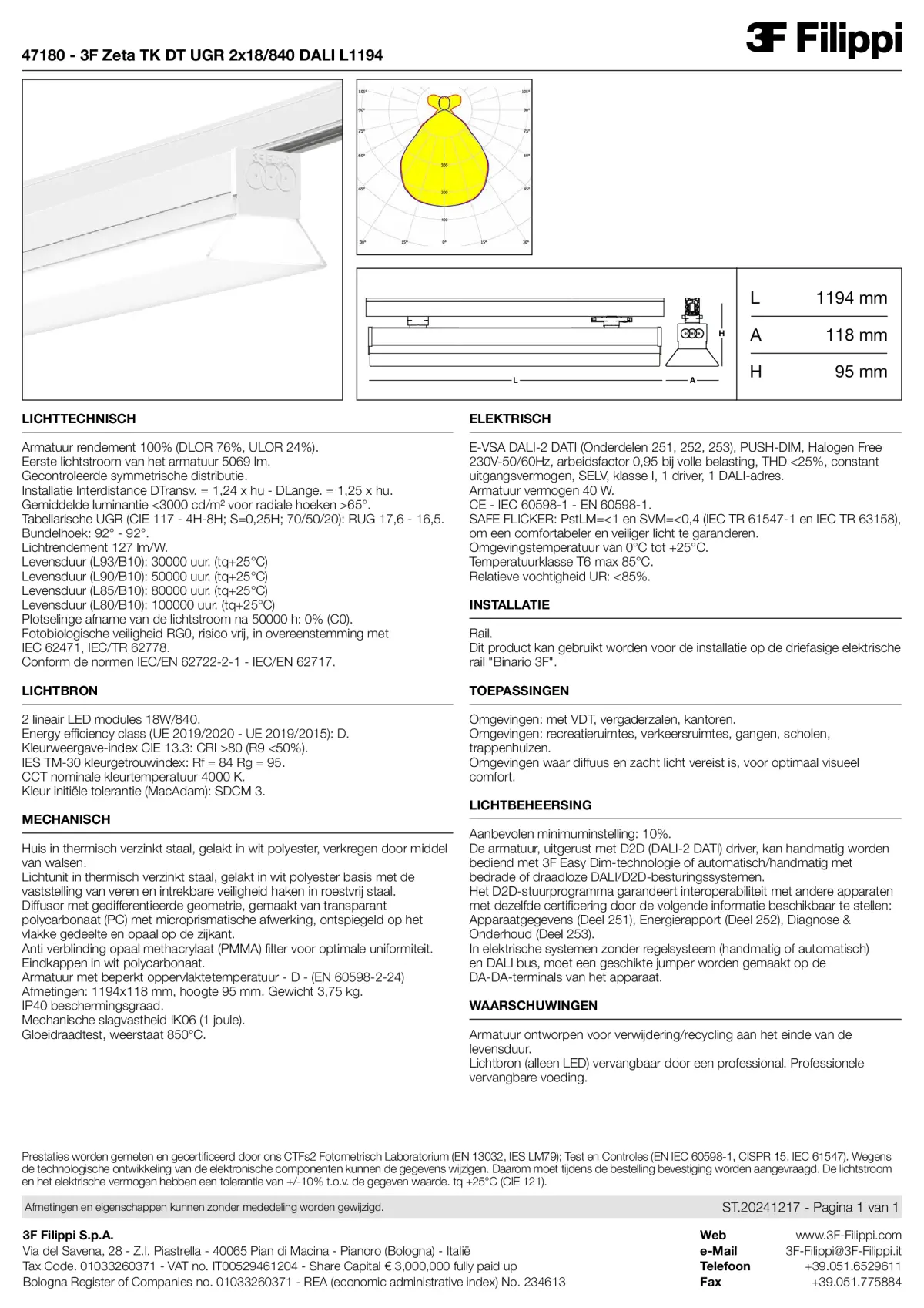 47180 - 3F Zeta TK DT UGR 2x18-840 DALI L1194 - Datasheet - nl