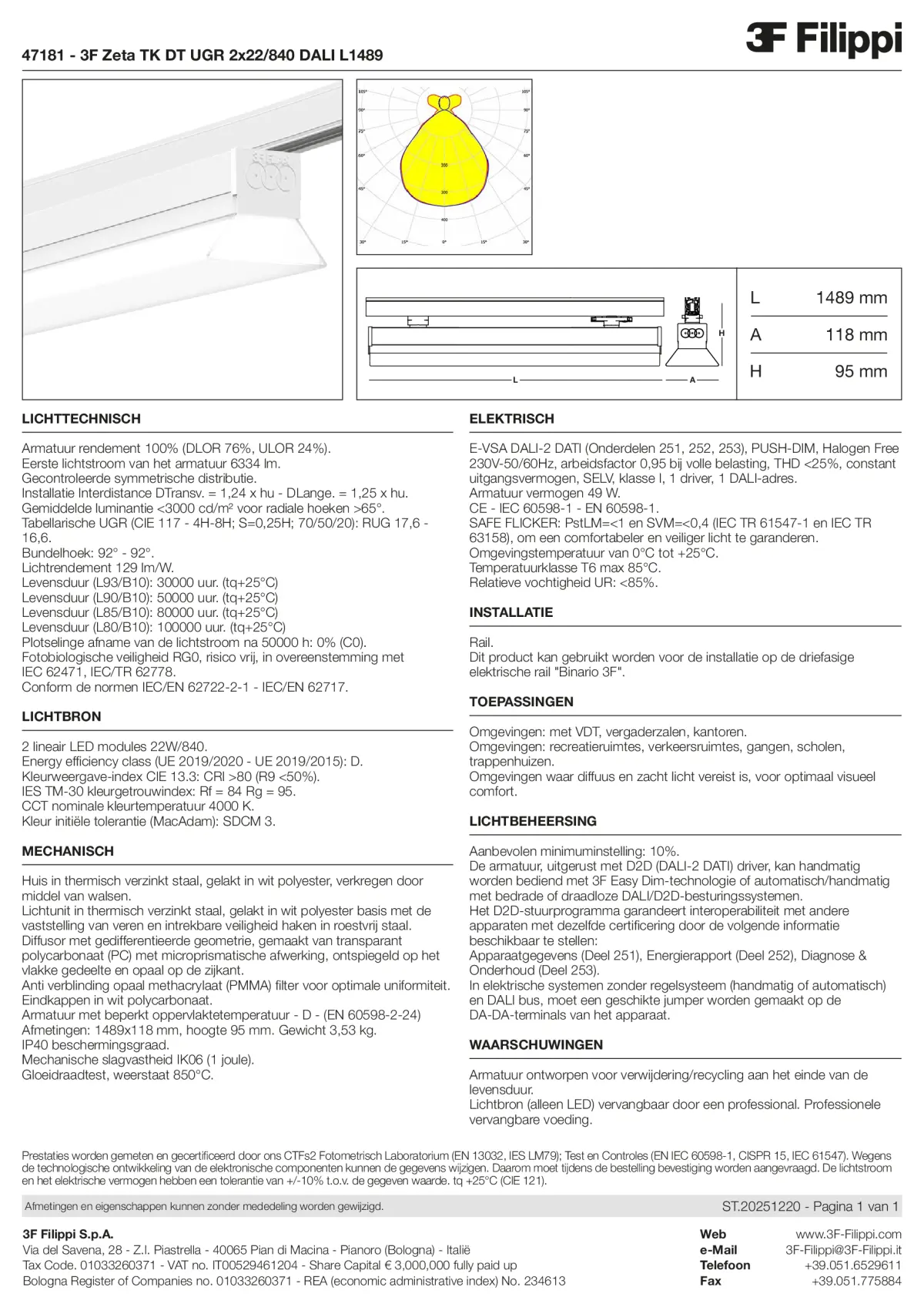 47181 - 3F Zeta TK DT UGR 2x22-840 DALI L1489 - Datasheet - nl