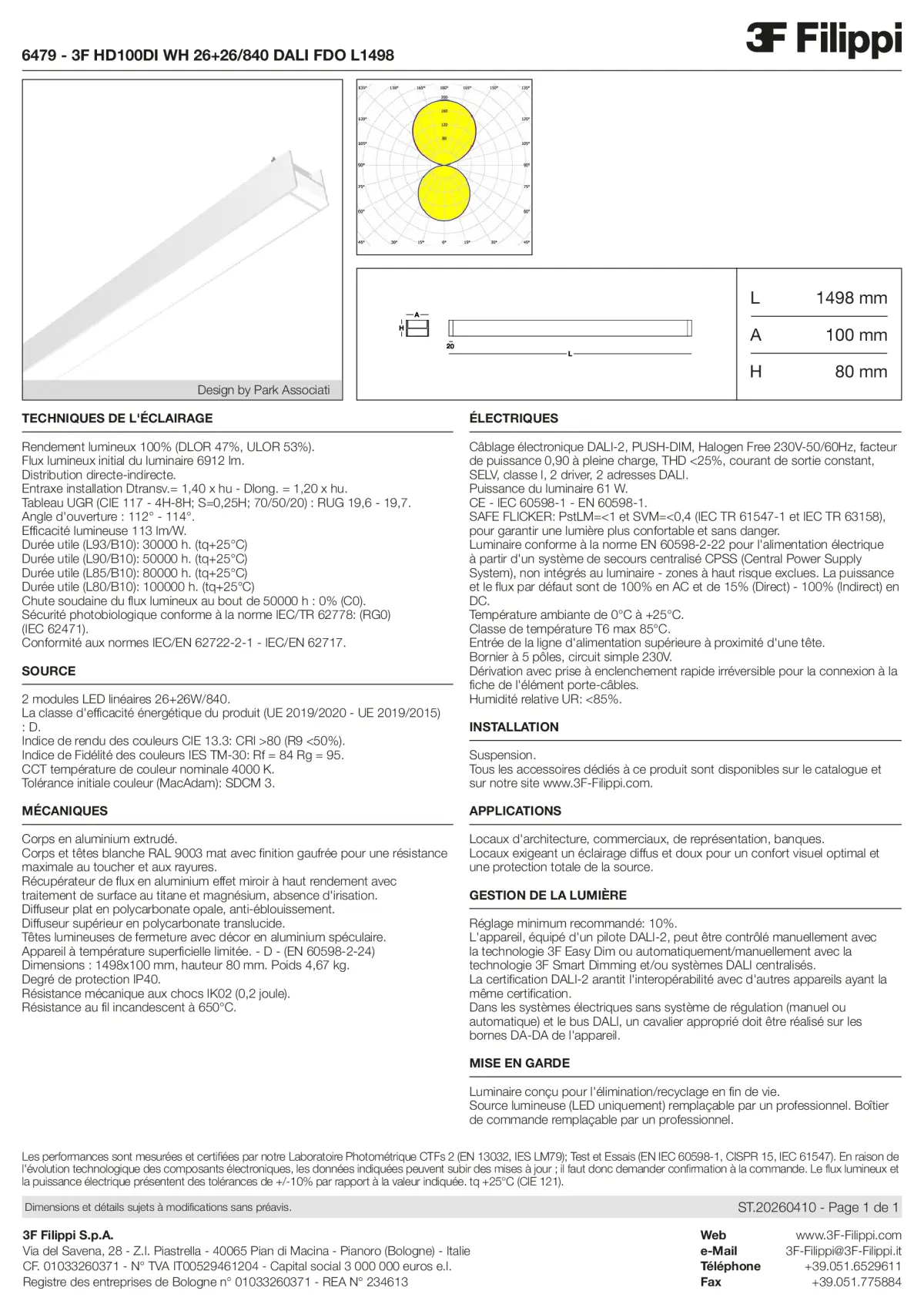 6479 - 3F HD100DI WH 26+26-840 DALI FDO L1498 - Datasheet - fr