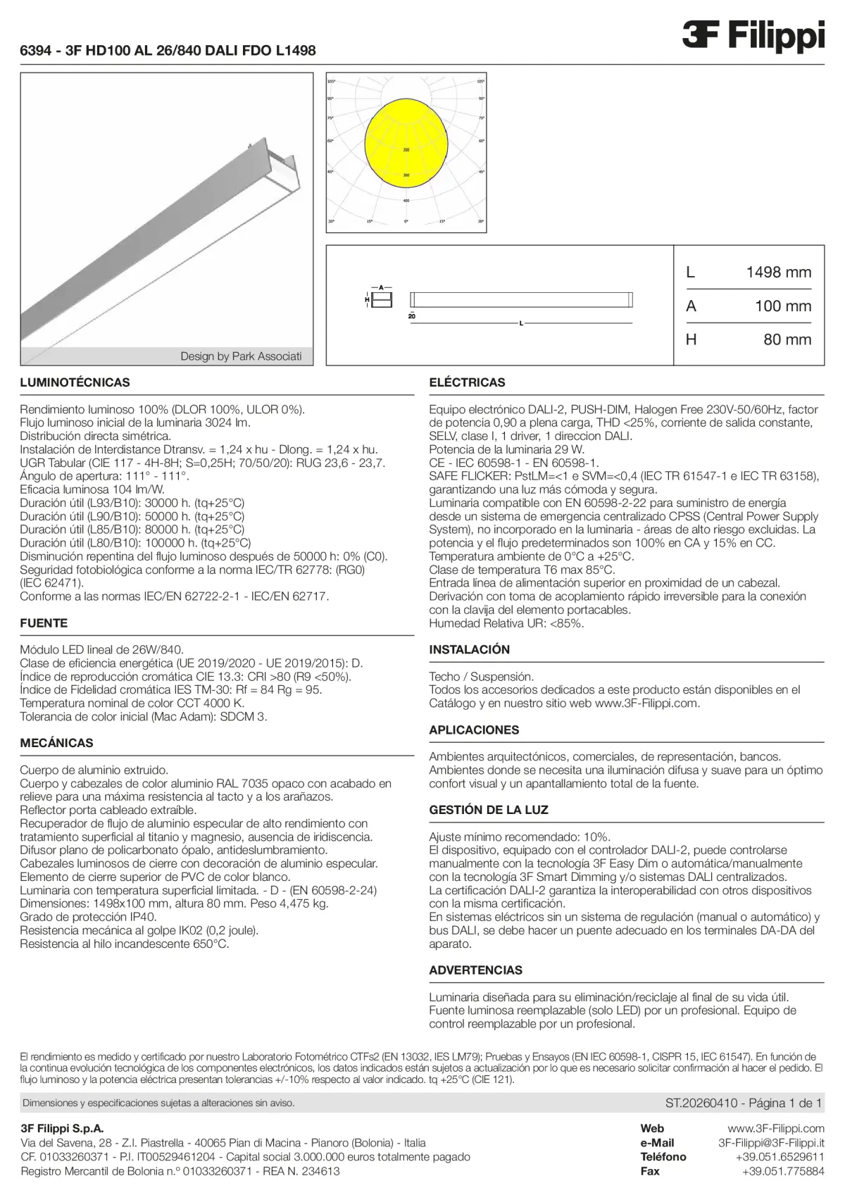 6394 - 3F HD100 AL 26-840 DALI FDO L1498 - Datasheet - es