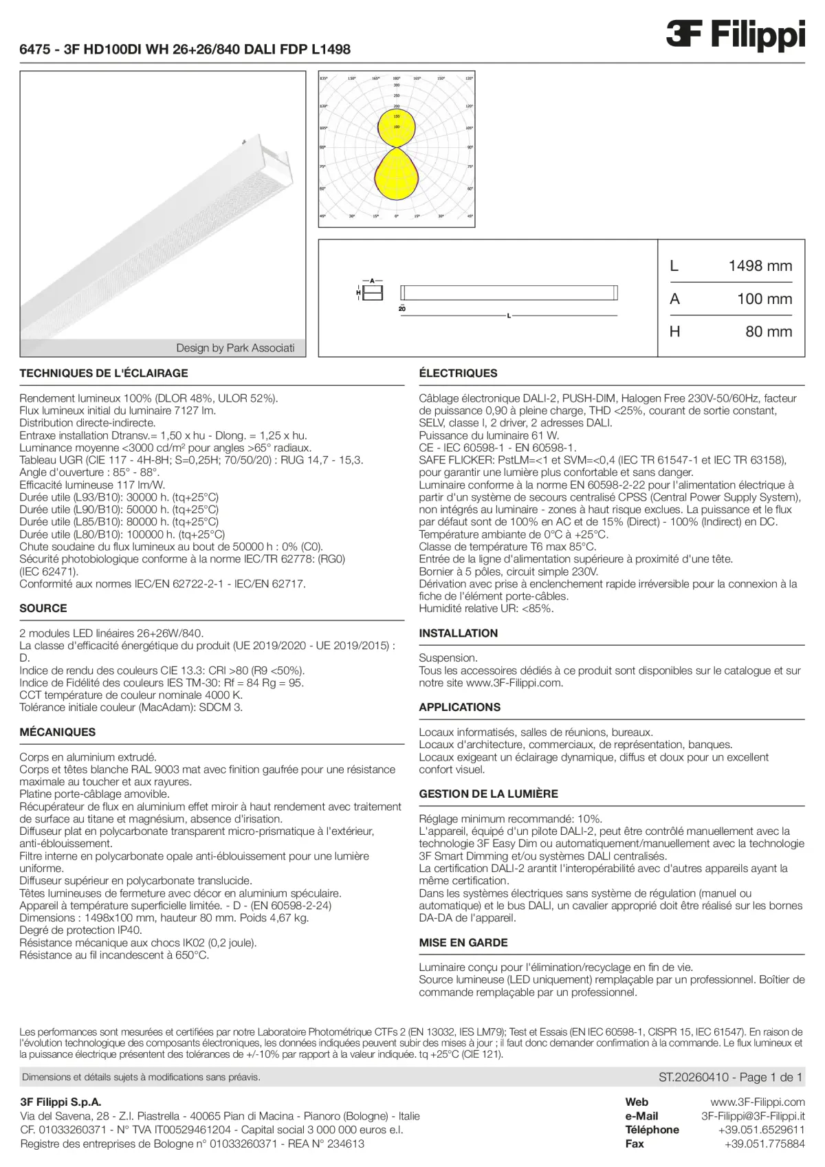 6475 - 3F HD100DI WH 26+26-840 DALI FDP L1498 - Datasheet - fr