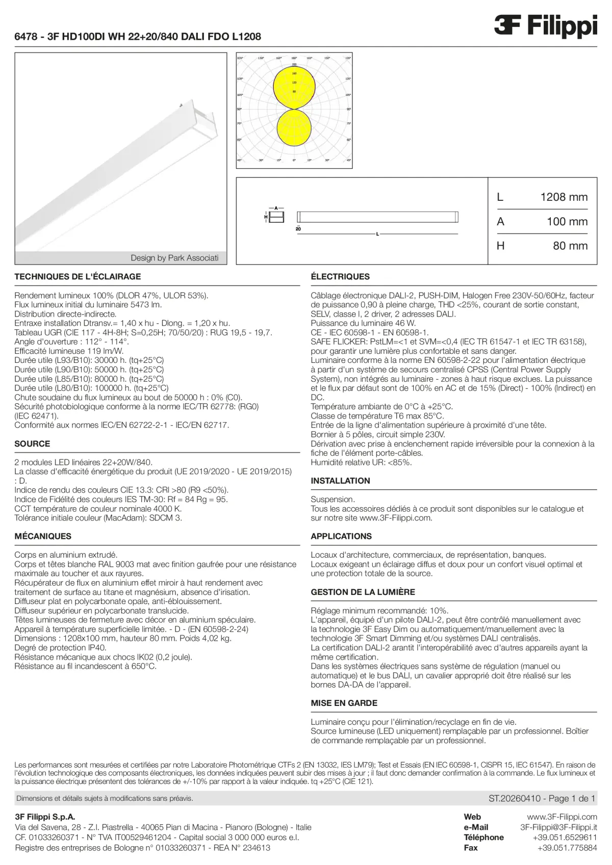 6478 - 3F HD100DI WH 22+20-840 DALI FDO L1208 - Datasheet - fr