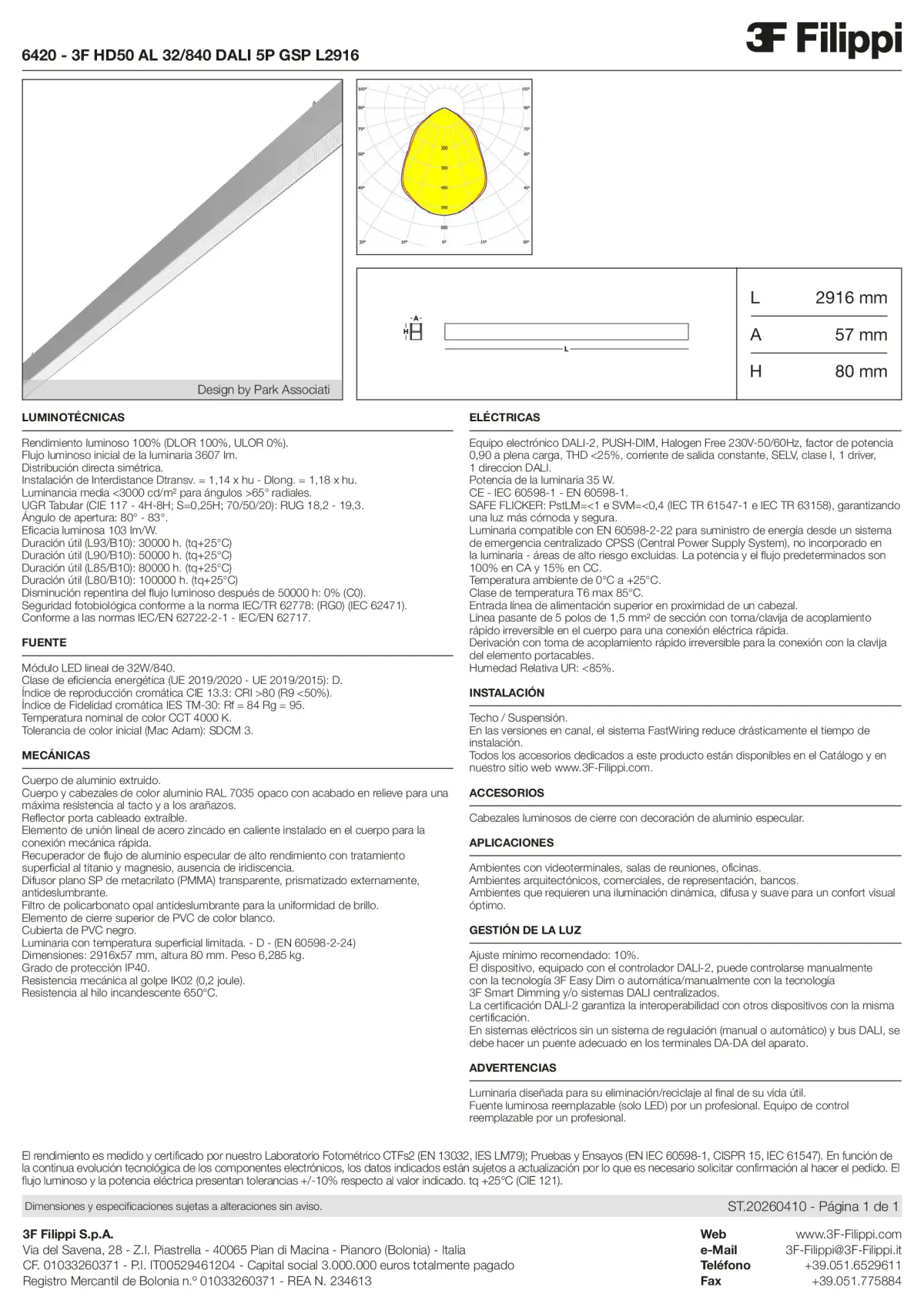 6420 - 3F HD50 AL 32-840 DALI 5P GSP L2916 - Datasheet - es