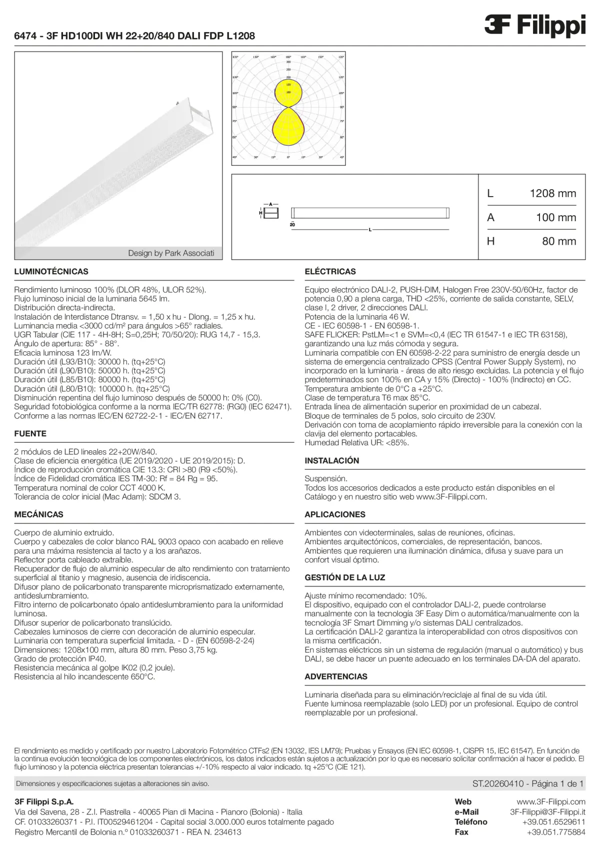 6474 - 3F HD100DI WH 22+20-840 DALI FDP L1208 - Datasheet - es