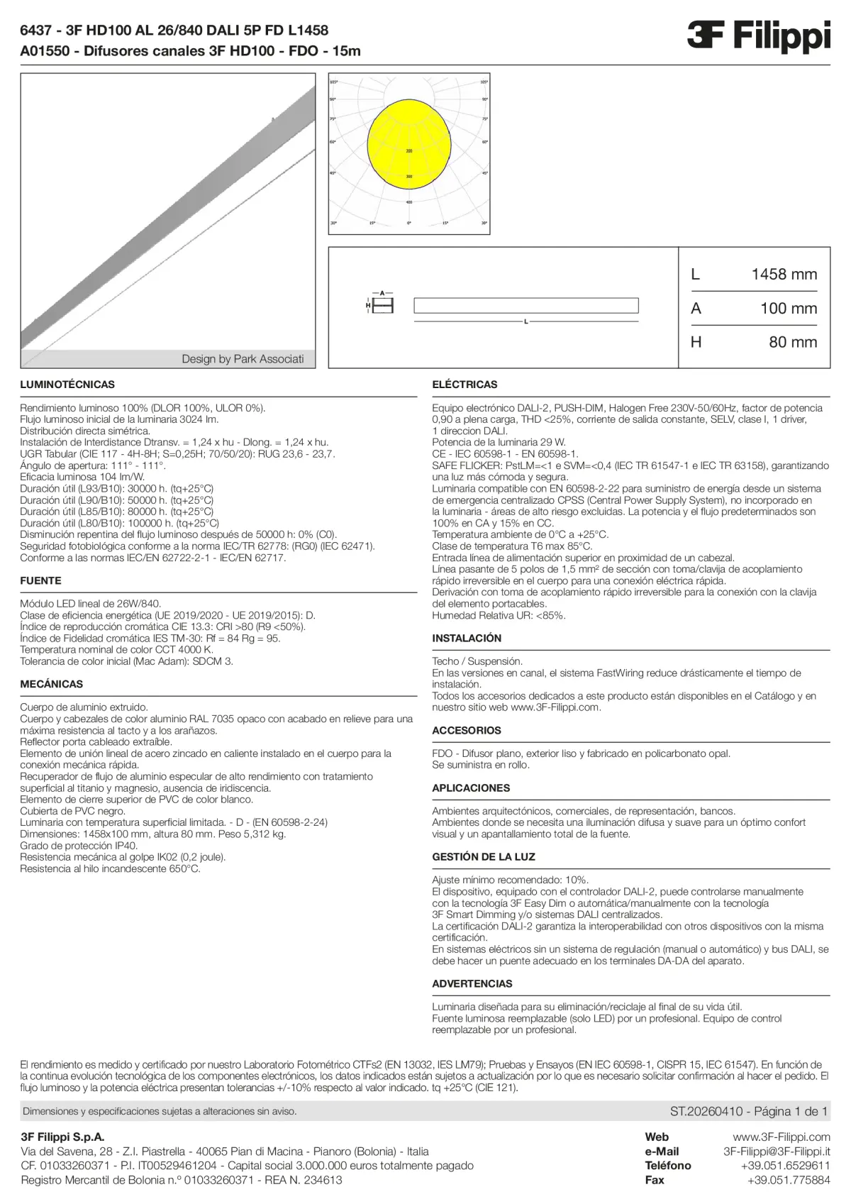6437+A01550 - 3F HD100 AL 26-840 DALI 5P FD L1458 + FDO - Datasheet - es