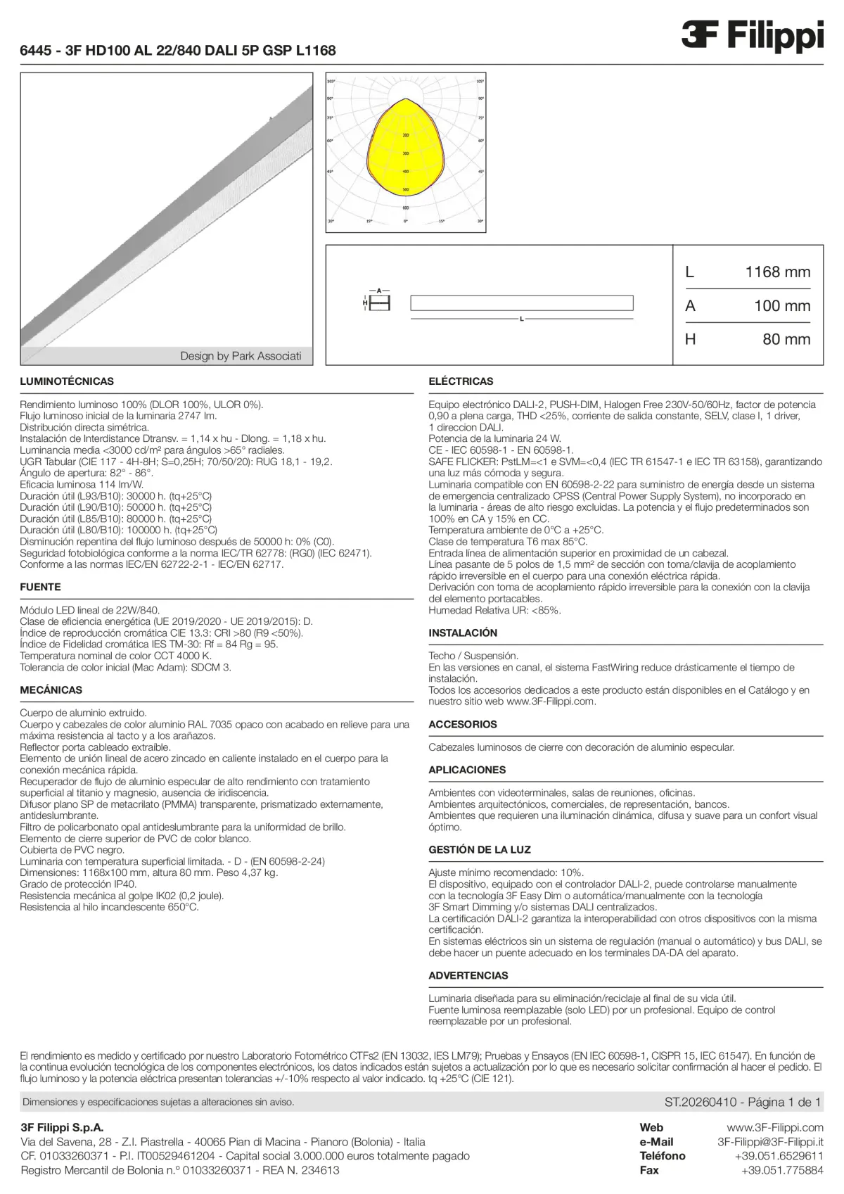 6445 - 3F HD100 AL 22-840 DALI 5P GSP L1168 - Datasheet - es