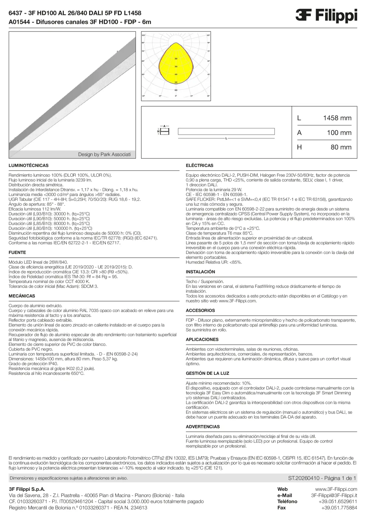 6437+A01544 - 3F HD100 AL 26-840 DALI 5P FD L1458 + FDP - Datasheet - es