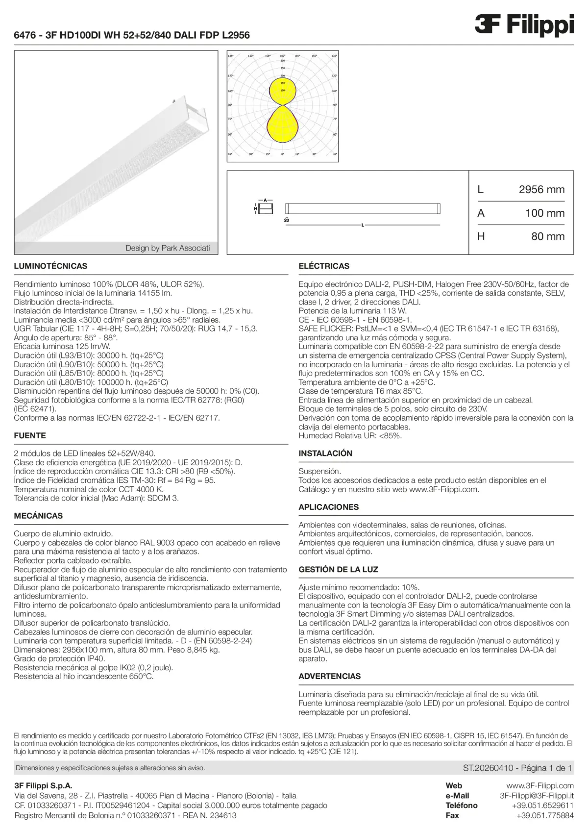 6476 - 3F HD100DI WH 52+52-840 DALI FDP L2956 - Datasheet - es