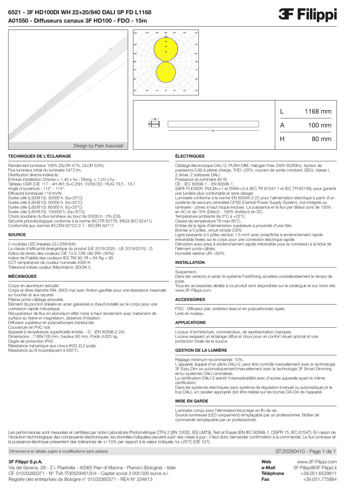 6521+A01550 - 3F HD100DI WH 22+20-840 DALI 5P FD L1168 + FDO - Datasheet - fr