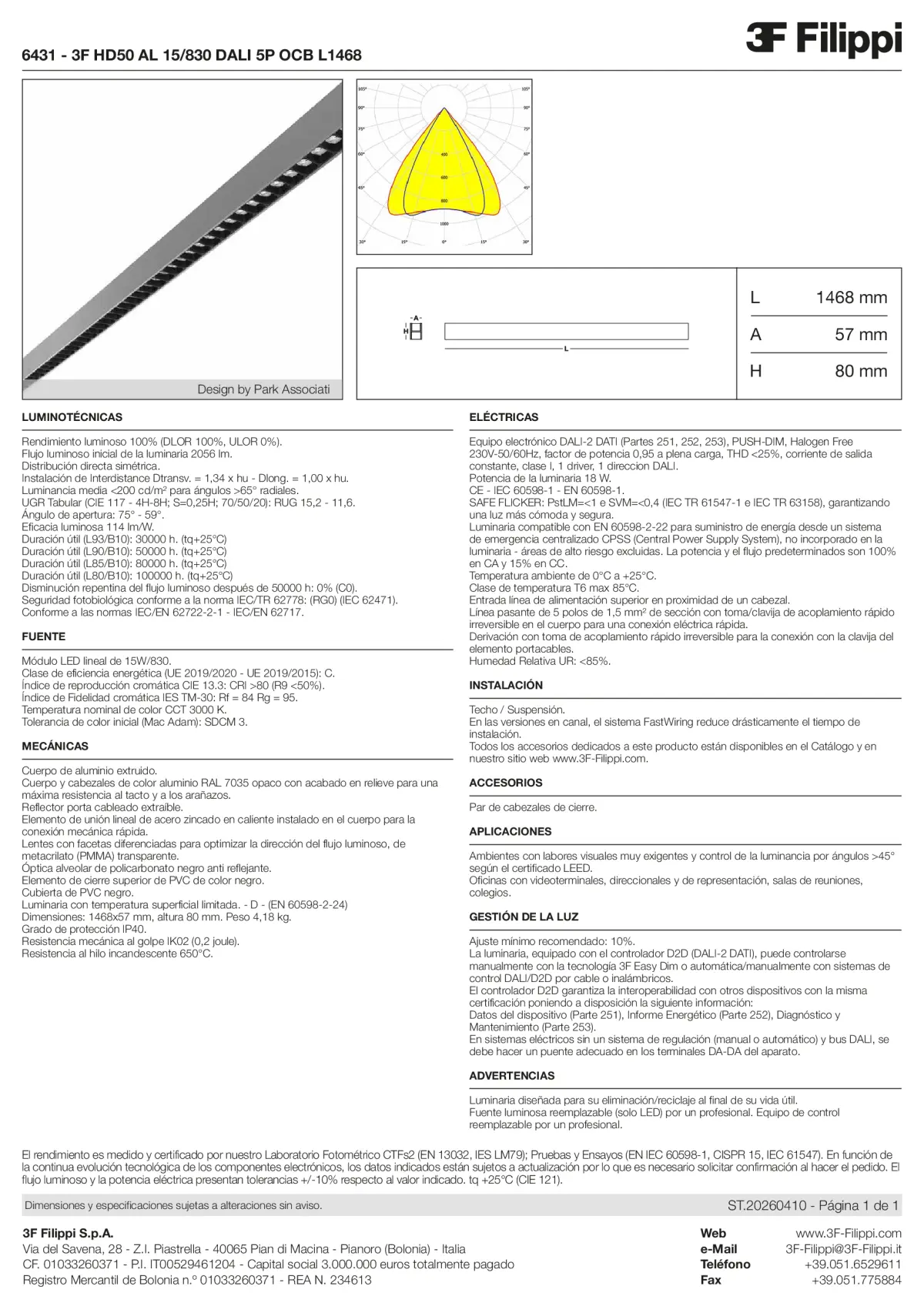 6431 - 3F HD50 AL 15-830 DALI 5P OCB L1468 - Datasheet - es