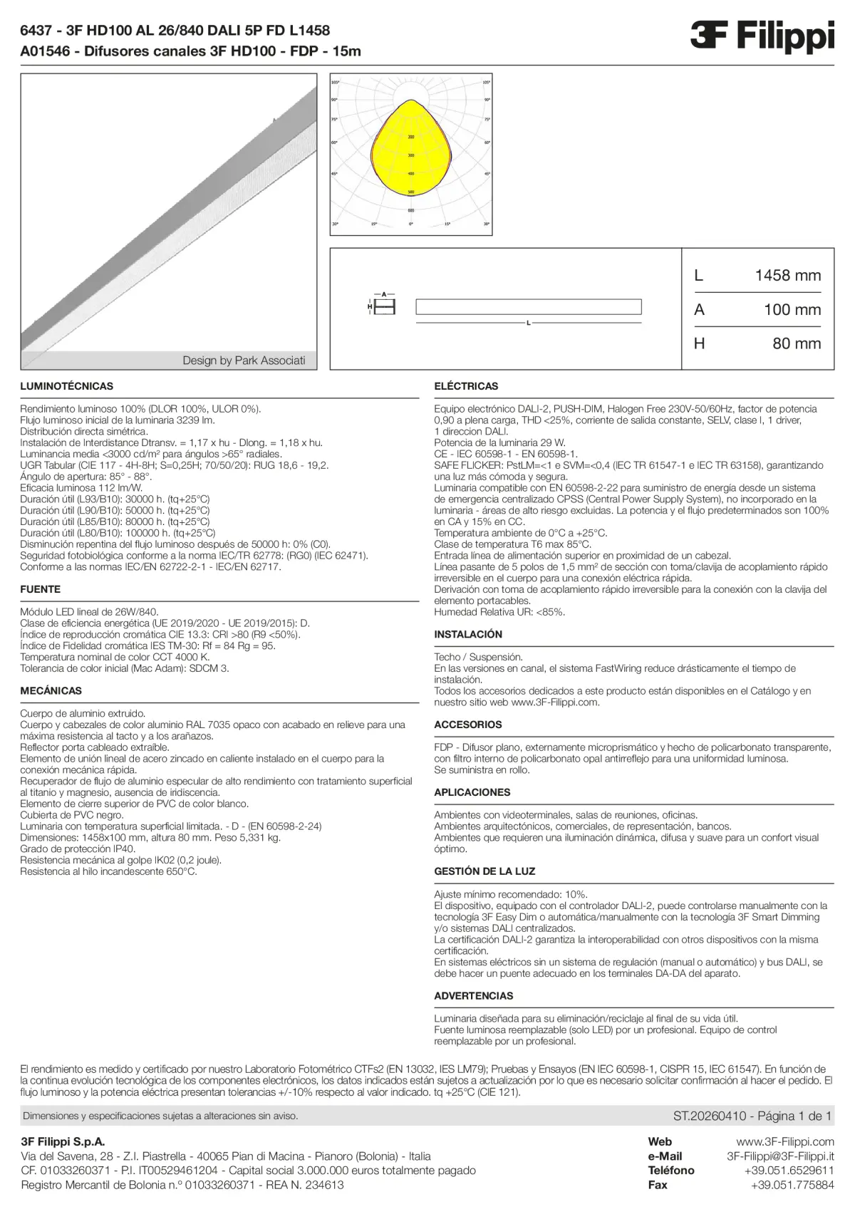 6437+A01546 - 3F HD100 AL 26-840 DALI 5P FD L1458 + FDP - Datasheet - es
