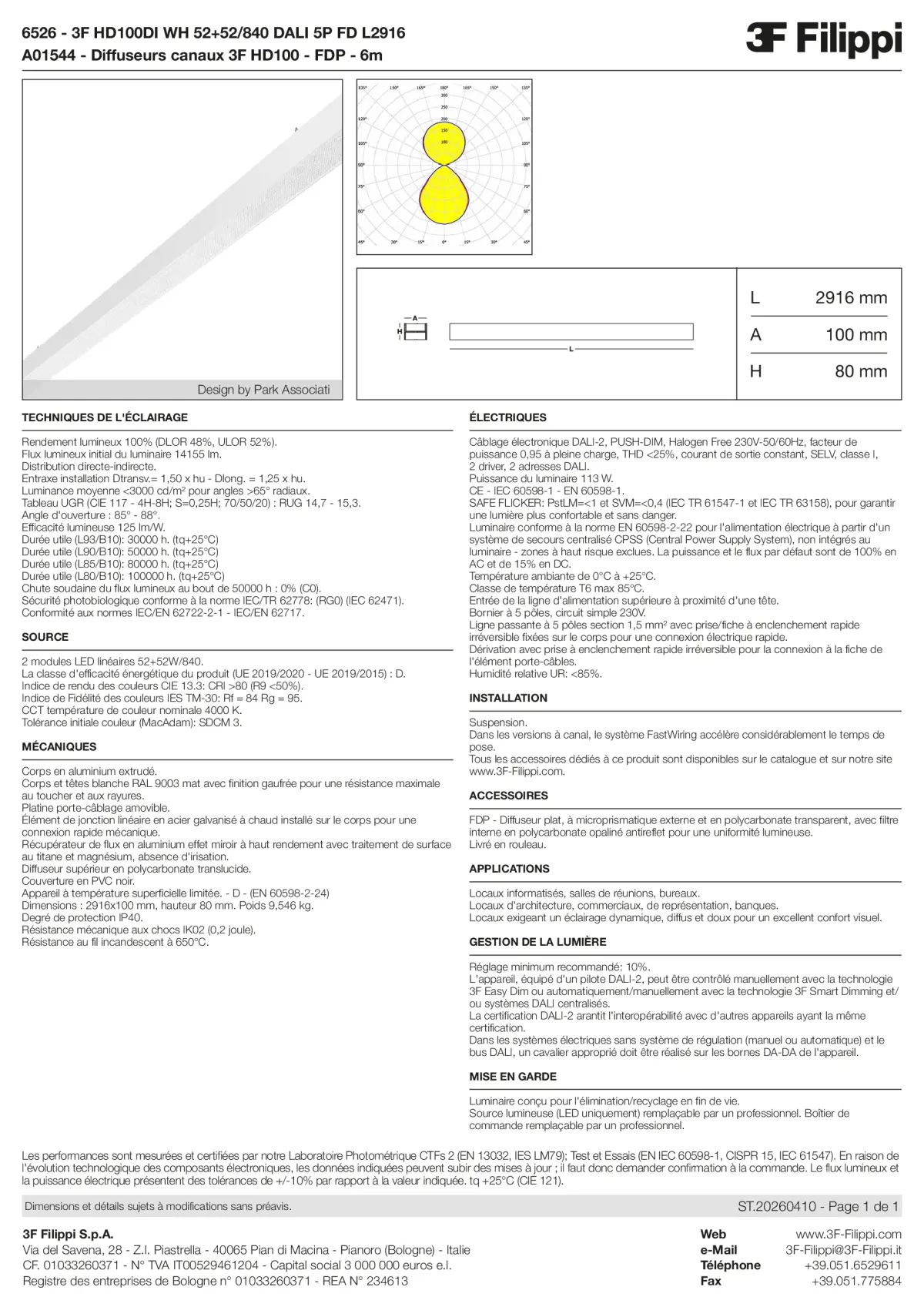 6526+A01544 - 3F HD100DI WH 52+52-840 DALI 5P FD L2916 + FDP - Datasheet - fr