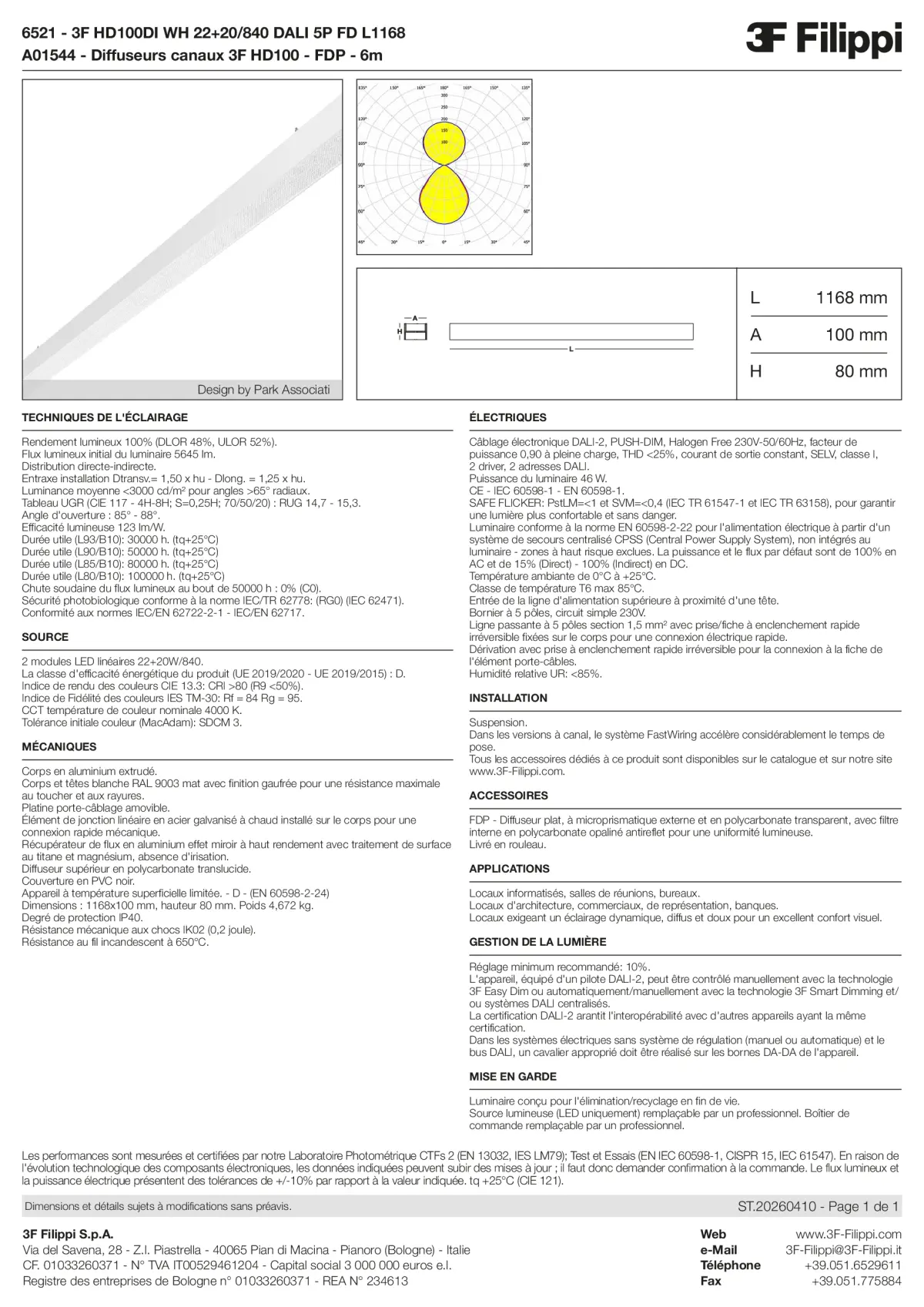6521+A01544 - 3F HD100DI WH 22+20-840 DALI 5P FD L1168 + FDP - Datasheet - fr