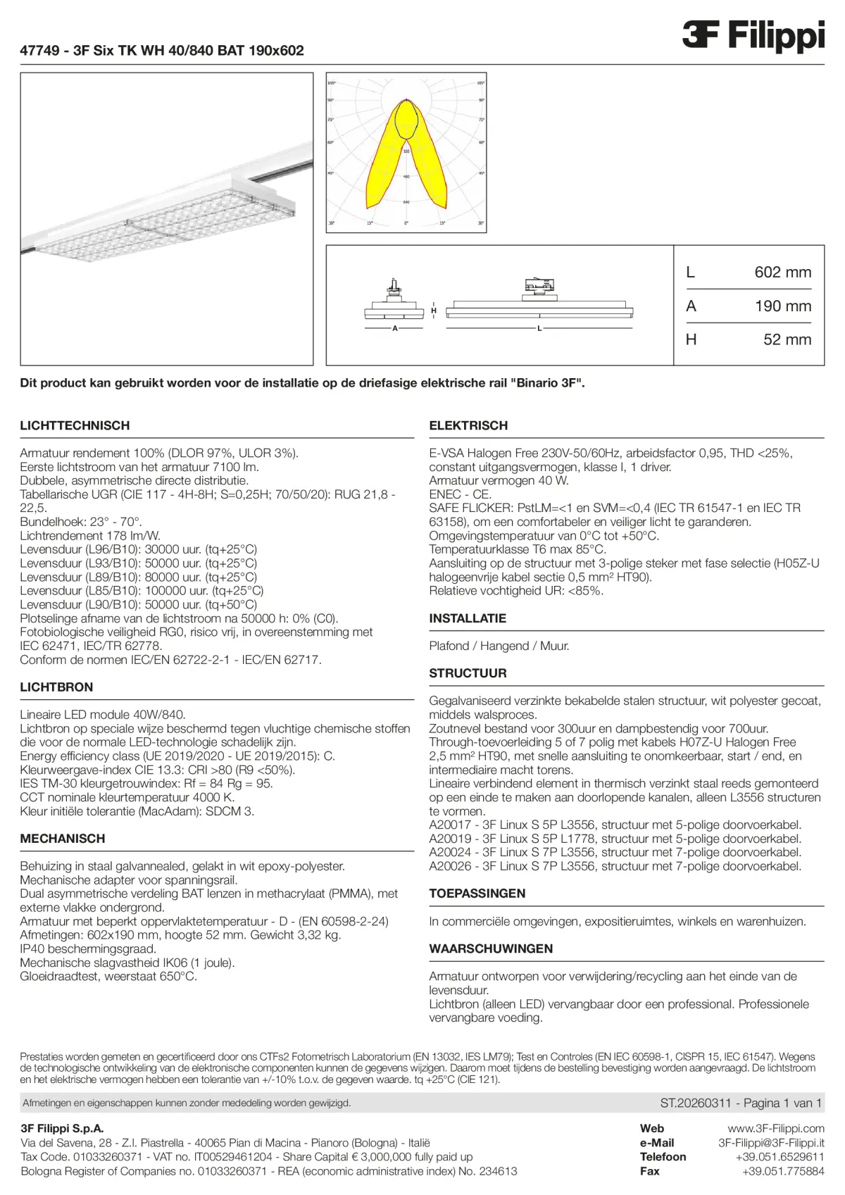 47749 - 3F Six TK WH 40-840 BAT 190x602 - Datasheet - nl
