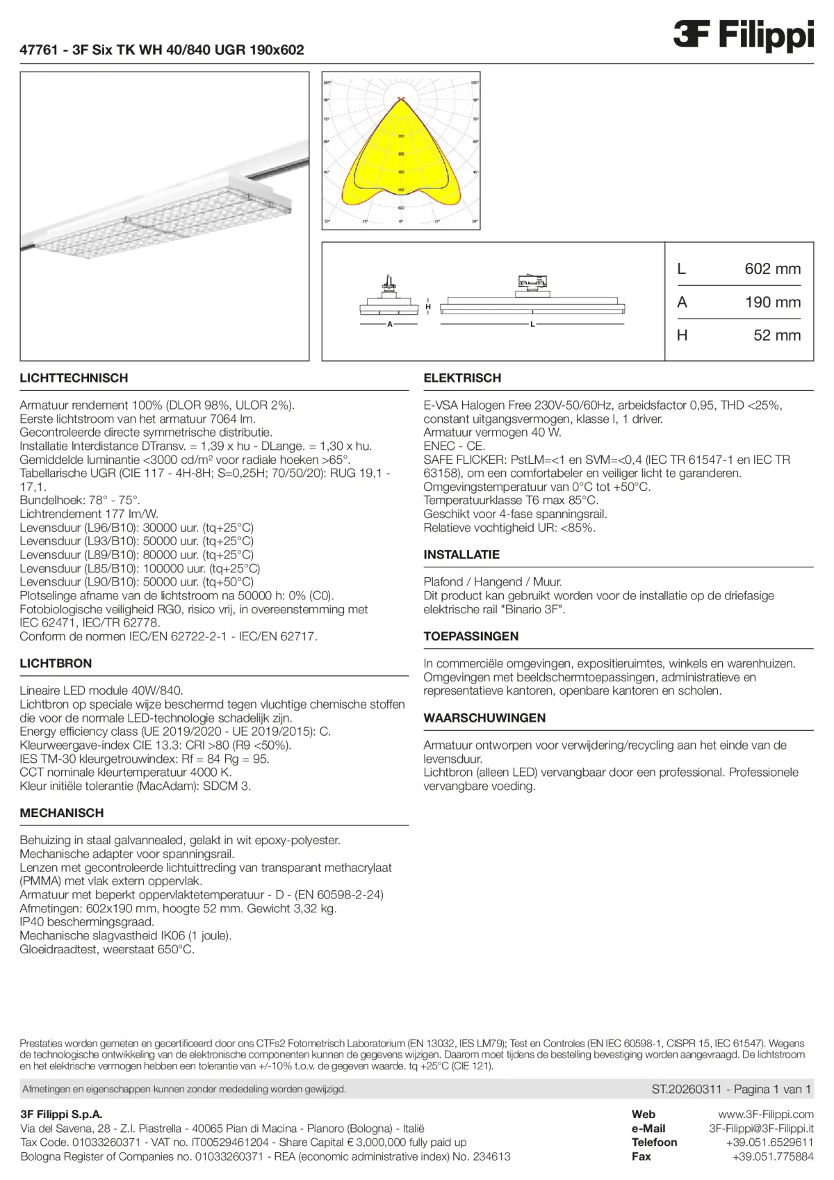 47761 - 3F Six TK WH 40-840 UGR 190x602 - Datasheet - nl