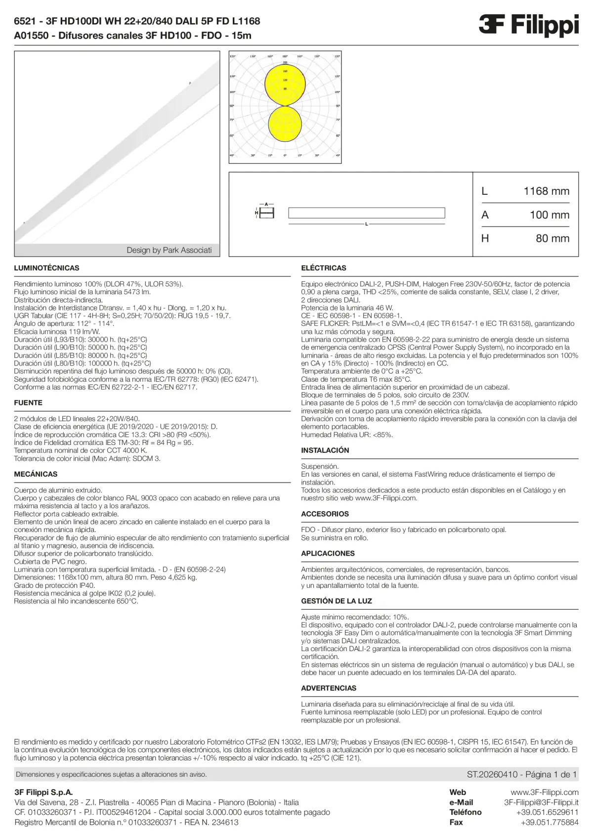 6521+A01550 - 3F HD100DI WH 22+20-840 DALI 5P FD L1168 + FDO - Datasheet - es