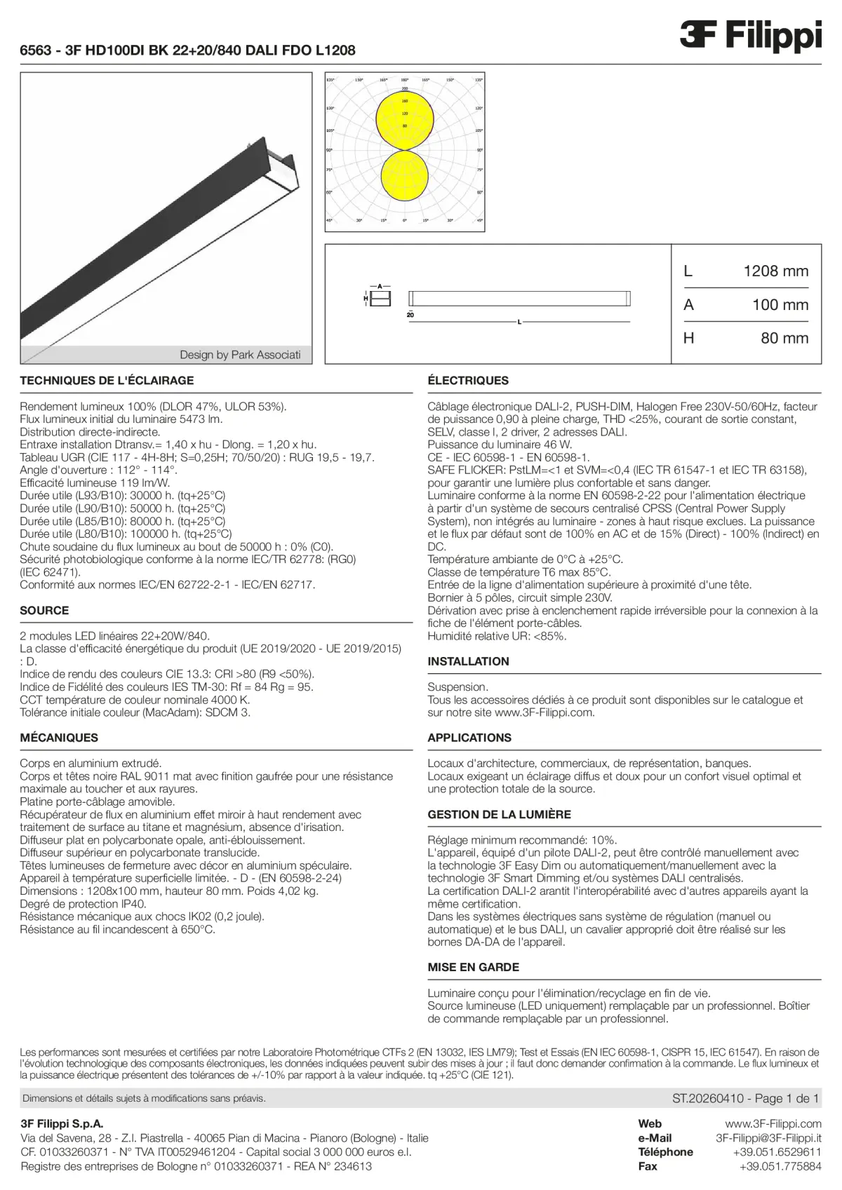 6563 - 3F HD100DI BK 22+20-840 DALI FDO L1208 - Datasheet - fr
