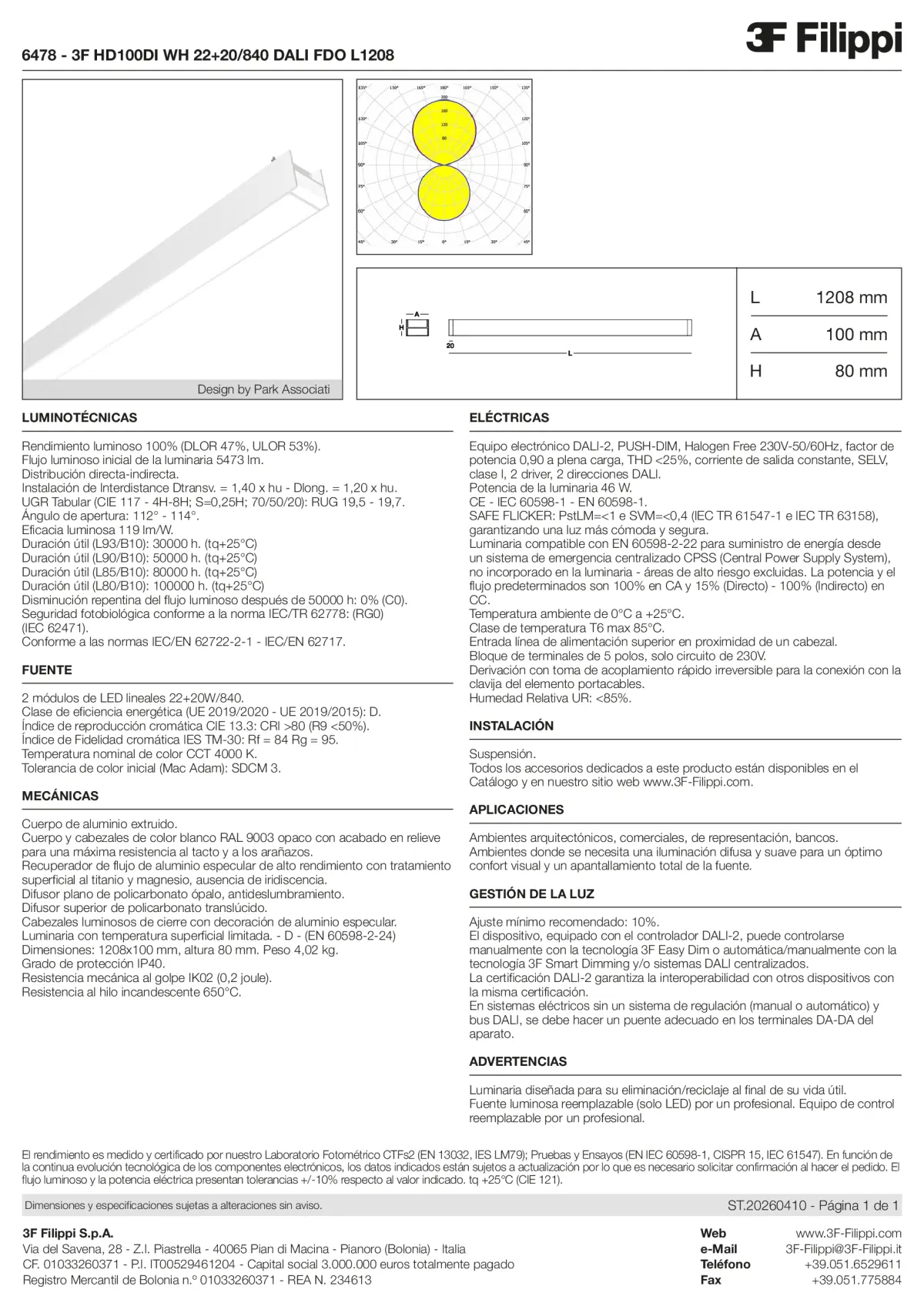 6478 - 3F HD100DI WH 22+20-840 DALI FDO L1208 - Datasheet - es
