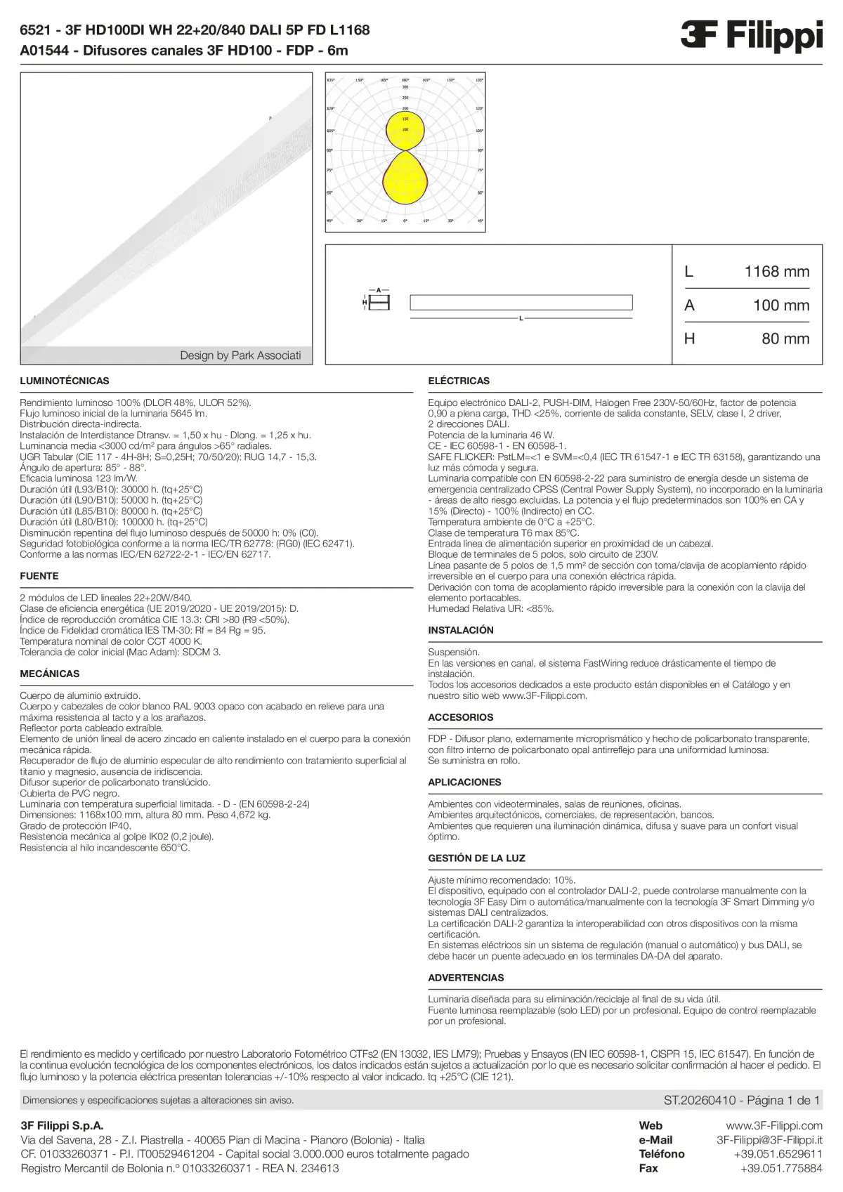 6521+A01544 - 3F HD100DI WH 22+20-840 DALI 5P FD L1168 + FDP - Datasheet - es