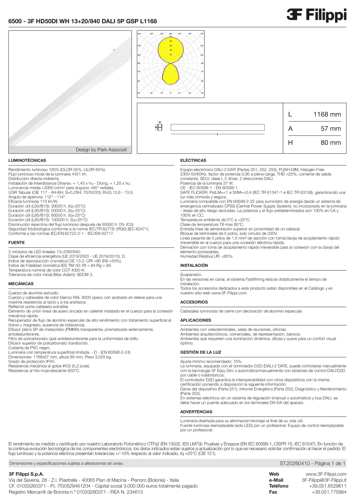 6500 - 3F HD50DI WH 13+20-840 DALI 5P GSP L1168 - Datasheet - es