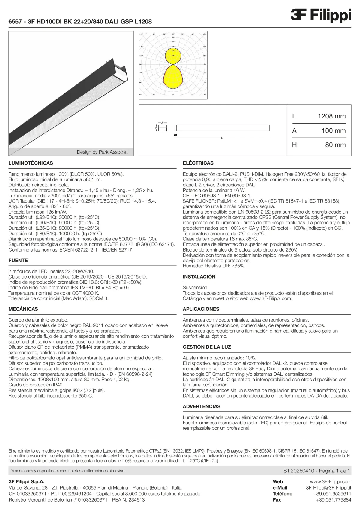 6567 - 3F HD100DI BK 22+20-840 DALI GSP L1208 - Datasheet - es